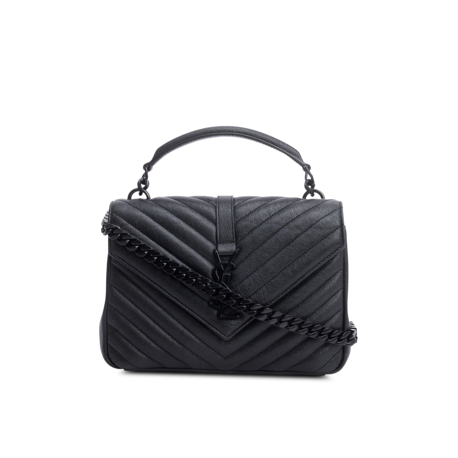 Saint Laurent Black Leather Medium Chevron College Bag