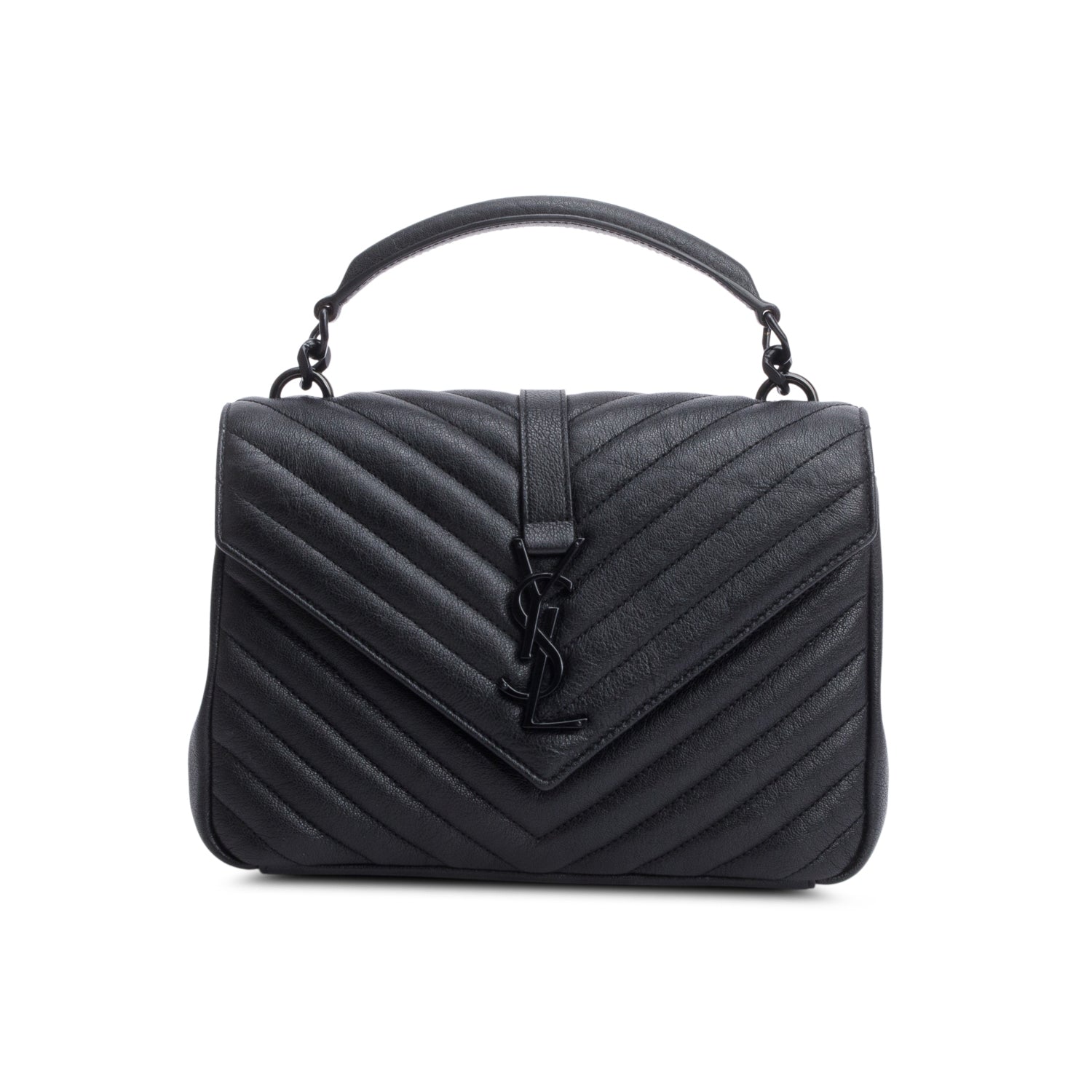 Saint Laurent Black Leather Medium Chevron College Bag