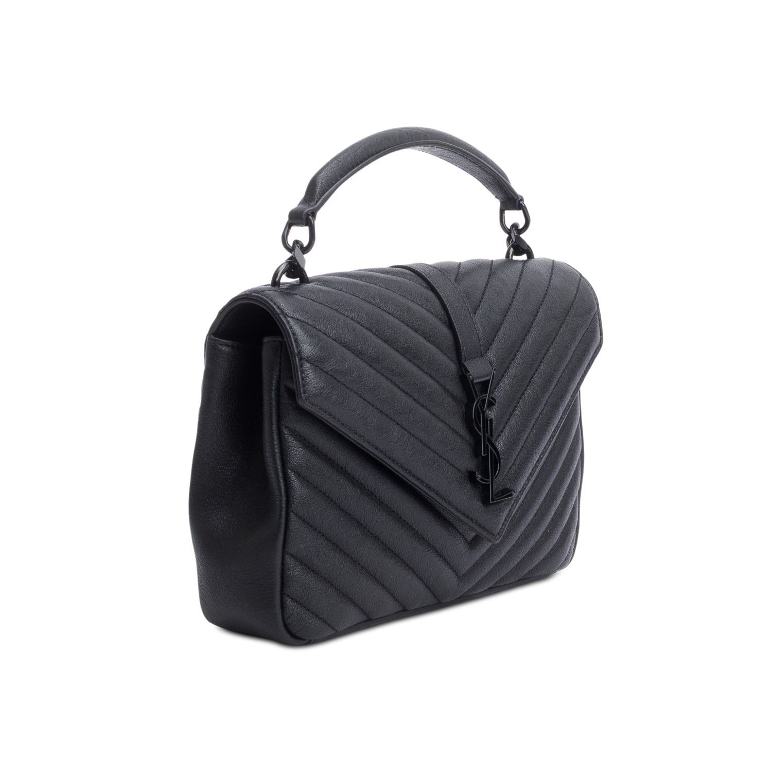 Saint Laurent Black Leather Medium Chevron College Bag