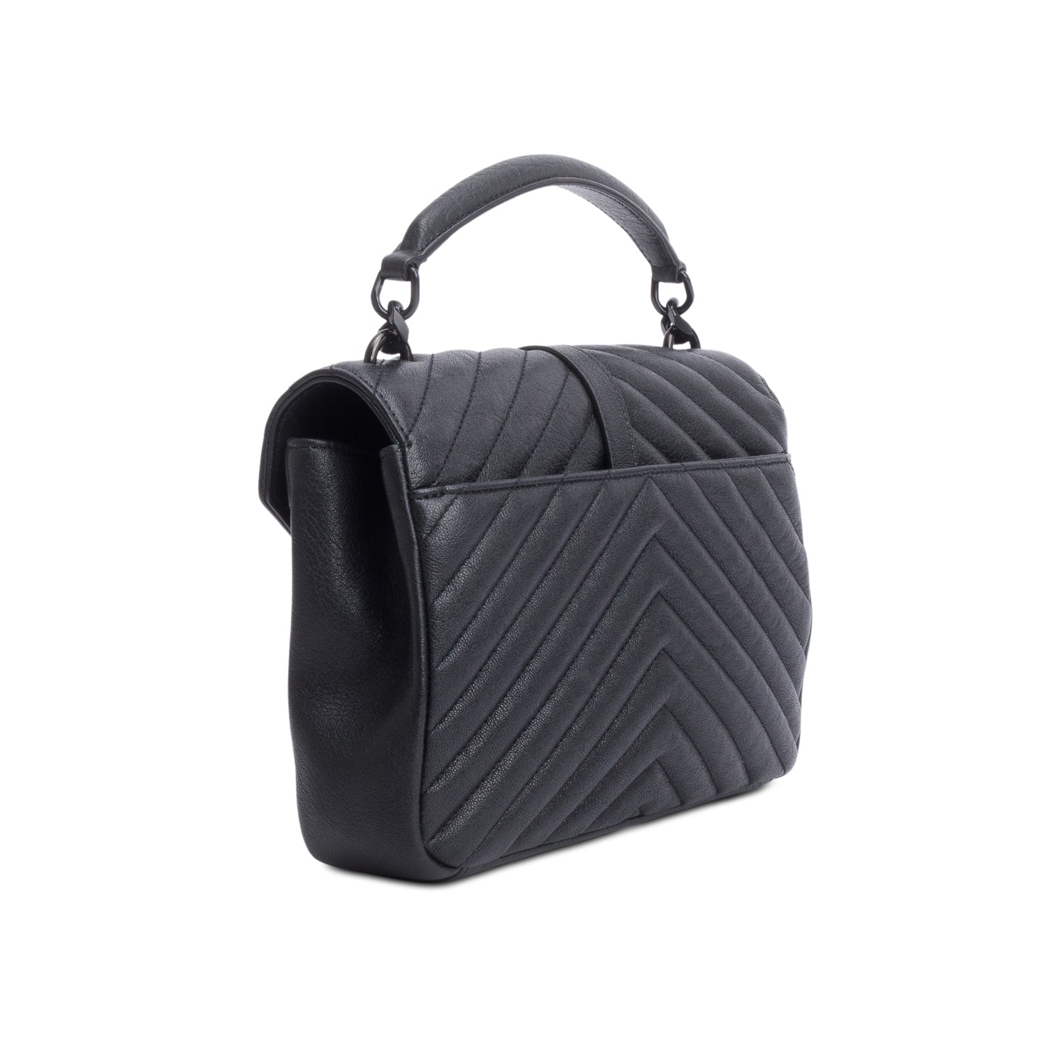 Saint Laurent Black Leather Medium Chevron College Bag