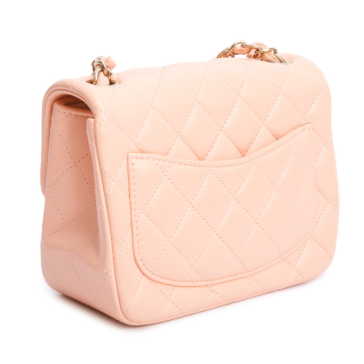 Chanel 2022 Peach Quilted Lambskin Leather Classic Square Mini Flap Bag w/Box & Receipt