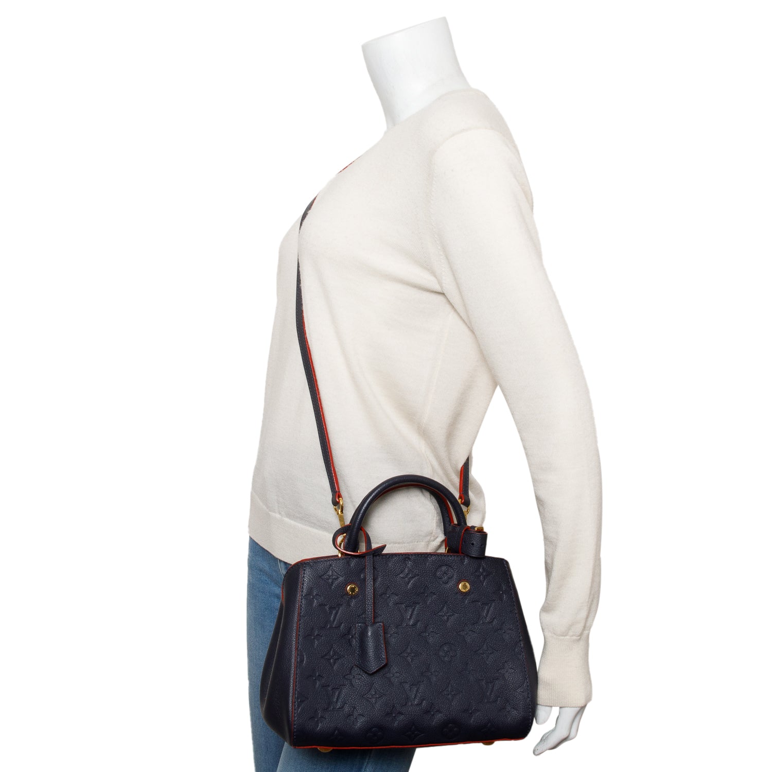 Louis Vuitton Navy Monogram Empreinte Leather Montaigne BB w/ Strap & Box