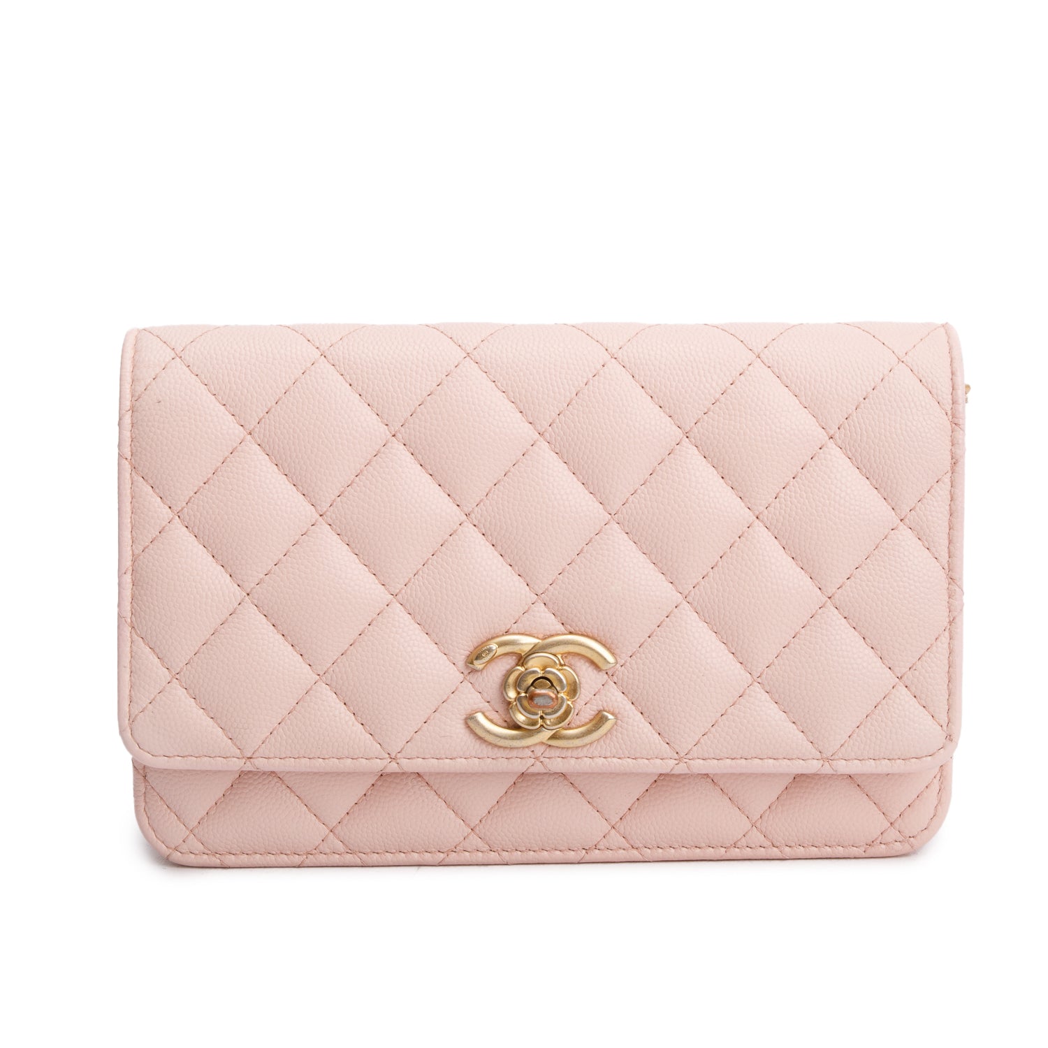 Chanel 2024 Pink Quilted Caviar Leather Camellia Classic Wallet on Chain w/ Box & Receipt