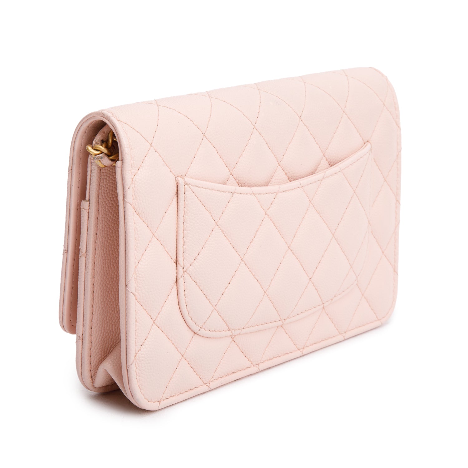 Chanel 2024 Pink Quilted Caviar Leather Camellia Classic Wallet on Chain w/ Box & Receipt