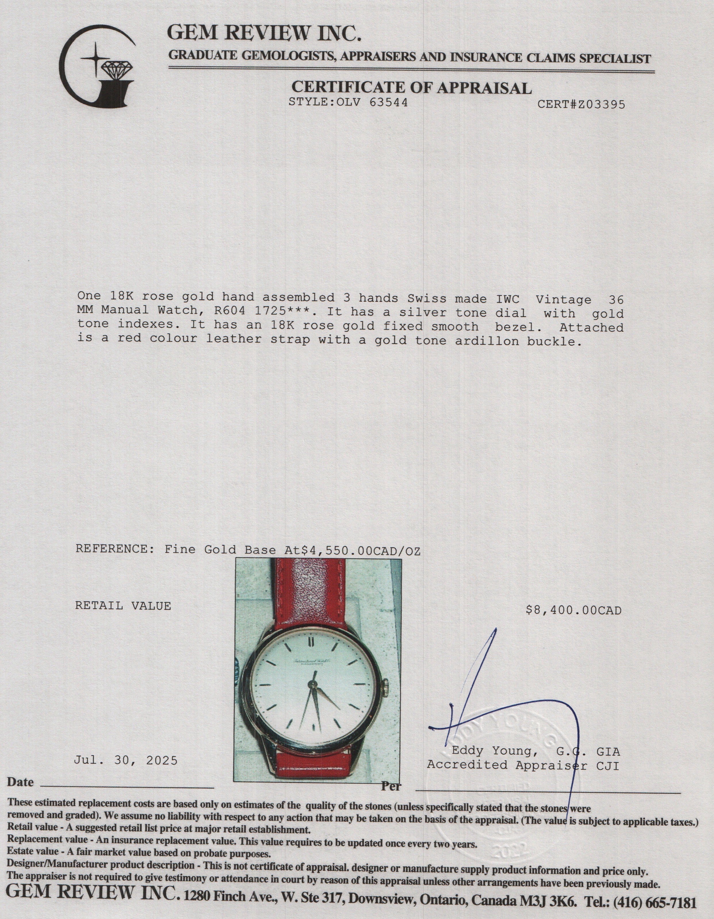 IWC Vintage 18k Rose Gold 36 MM Manual Watch