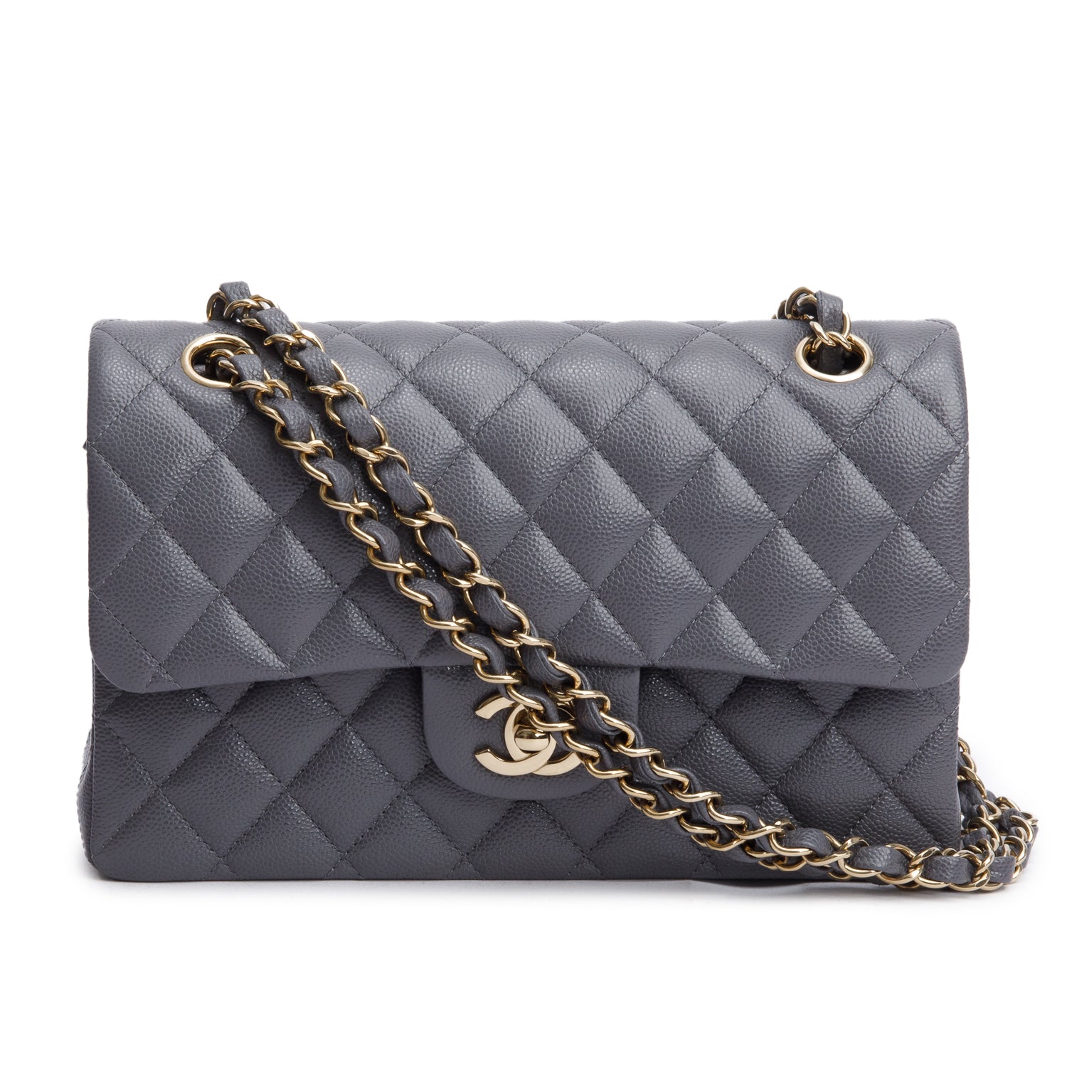 Chanel 2024 Grey Quilted Caviar Leather Classic Small Double Flap Bag w/ Box & Receipt