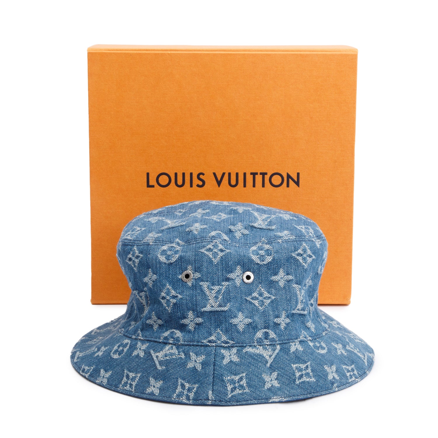 Louis Vuitton 2021 Blue Monogram Denim Essential Bucket Hat, Size 60 w/ Box