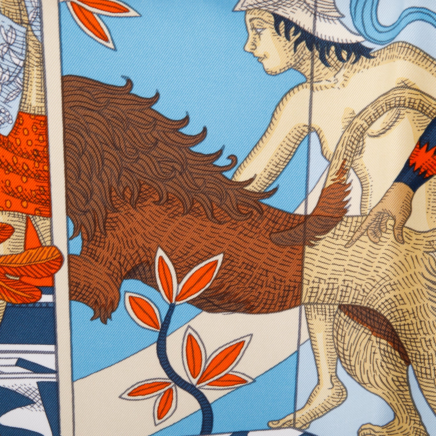 Hermes Blue/Multicolor 'La Danse Des Amazones' Silk Scarf 90 w/ Box