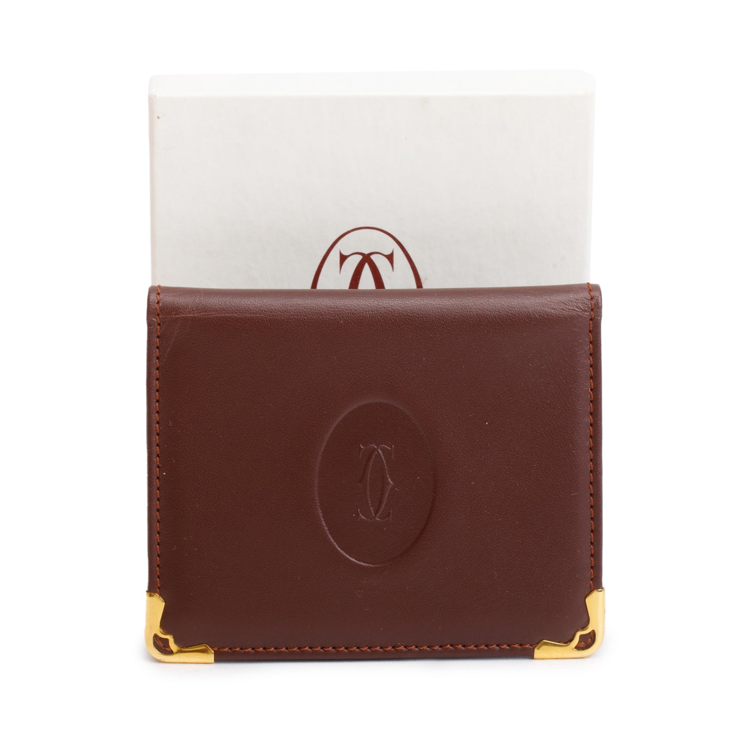 Cartier Burgundy Calfskin Leather C De Cartier Card Case w/ Box