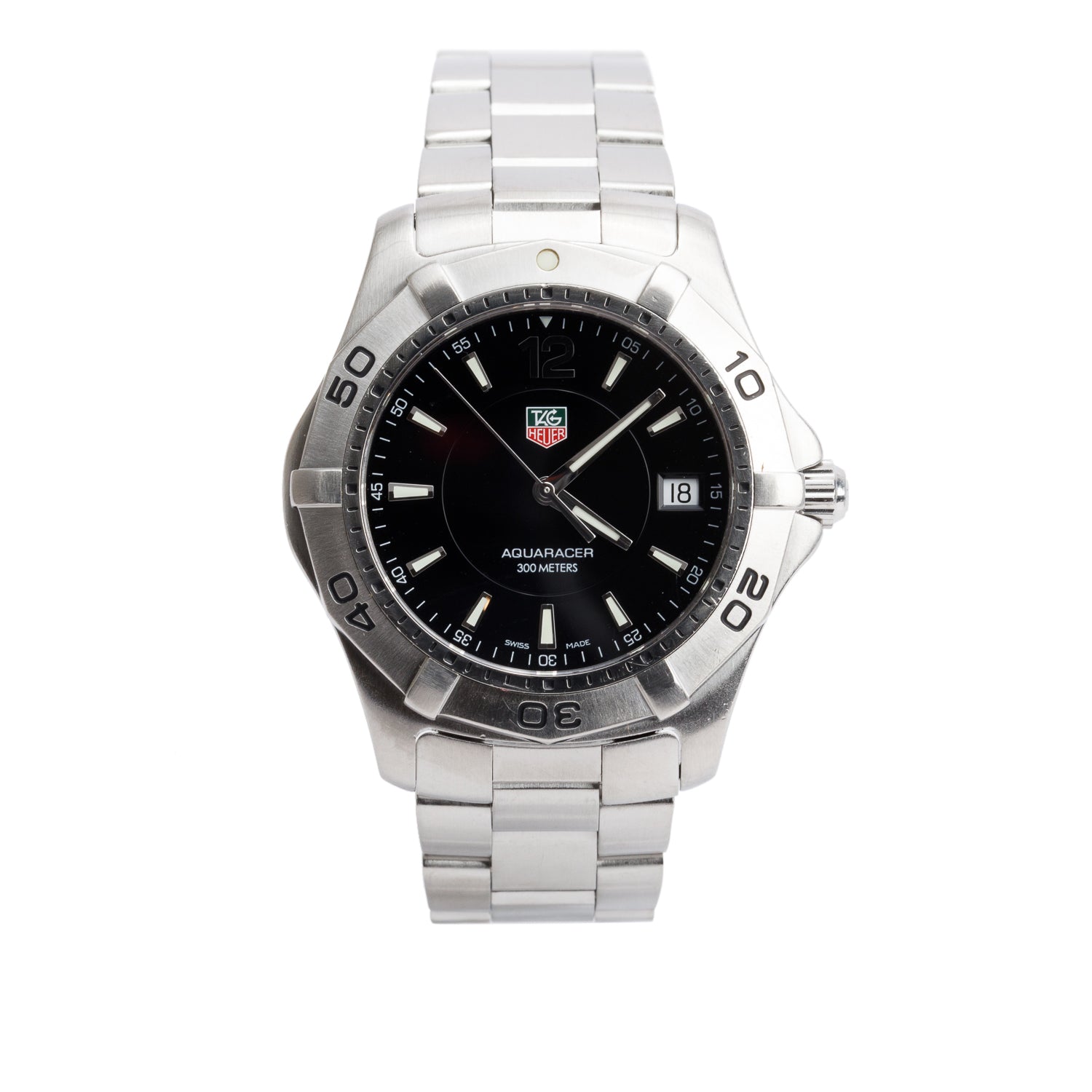 Tag Heuer Stainless Steel Aquaracer 39 MM Watch Black Dial WAF1110 w/ Box
