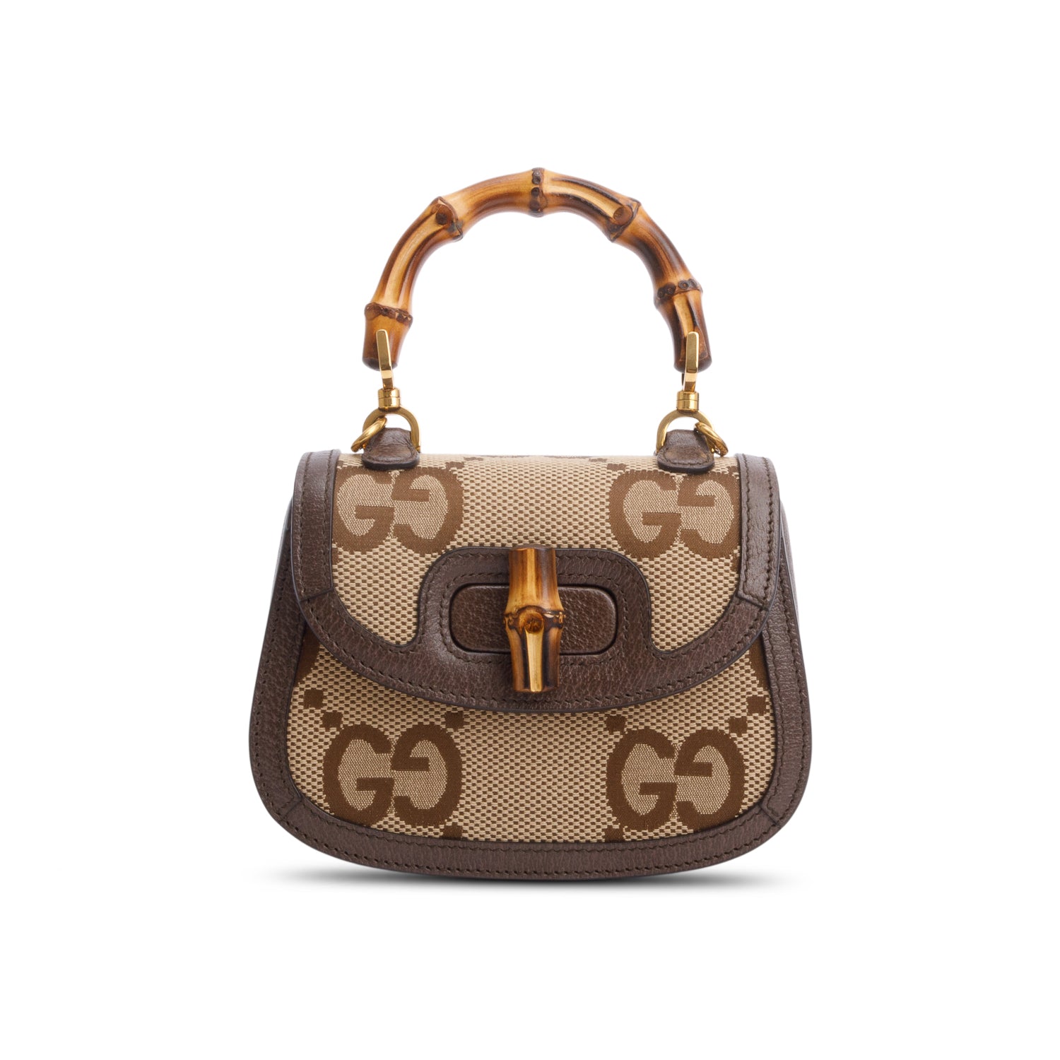 Gucci Beige/Brown Jumbo GG Canvas Bamboo 1947 Mini Top Handle Bag w/ Straps
