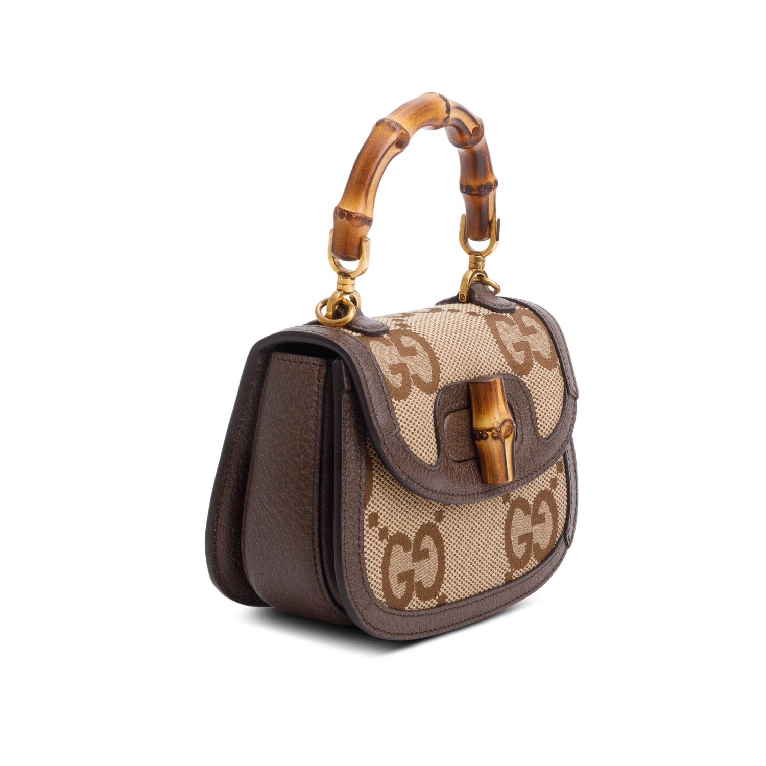 Gucci Beige/Brown Jumbo GG Canvas Bamboo 1947 Mini Top Handle Bag w/ Straps