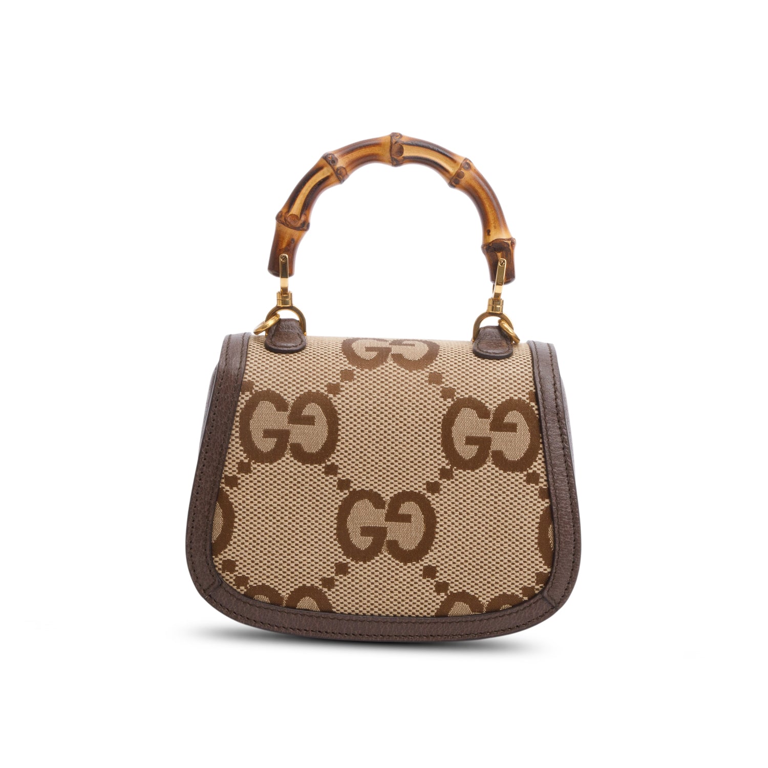 Gucci Beige/Brown Jumbo GG Canvas Bamboo 1947 Mini Top Handle Bag w/ Straps