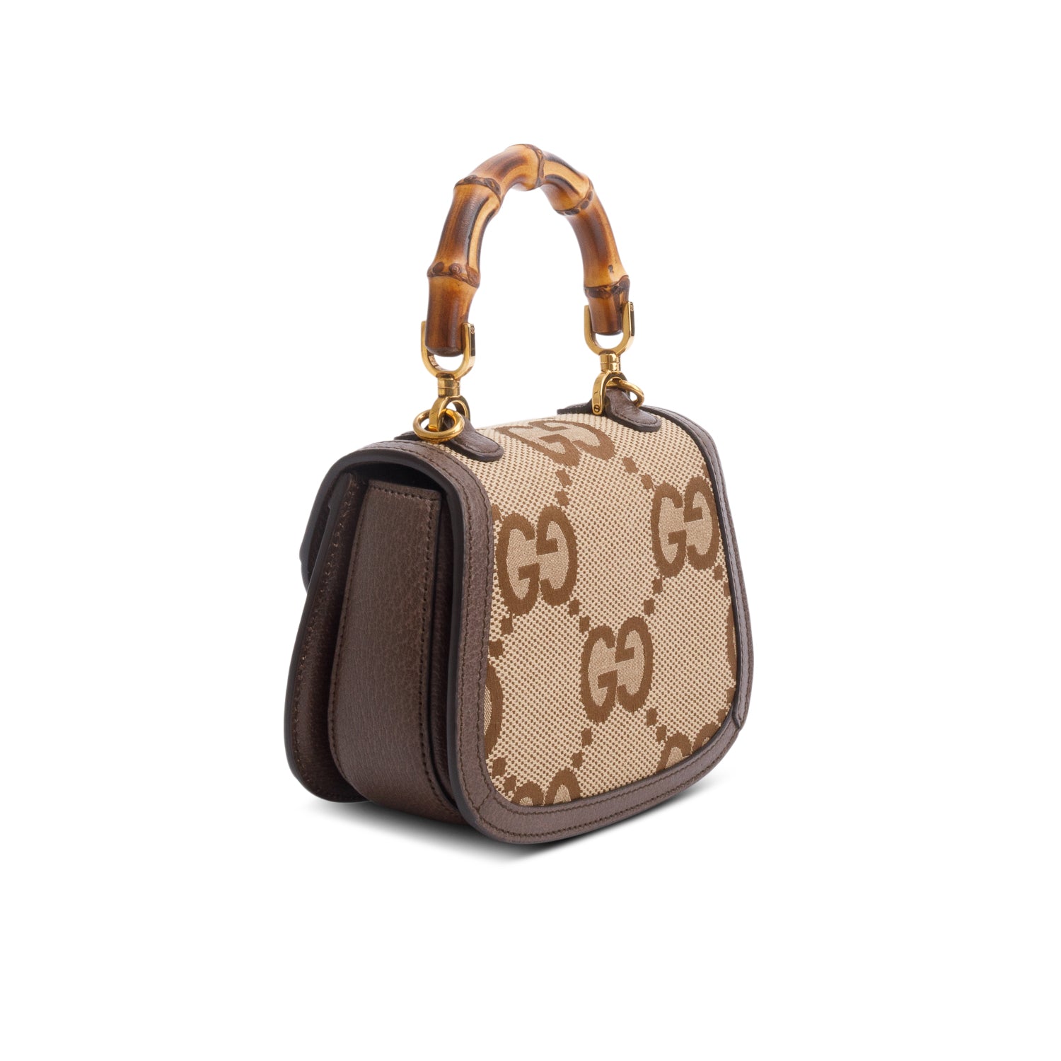 Gucci Beige/Brown Jumbo GG Canvas Bamboo 1947 Mini Top Handle Bag w/ Straps