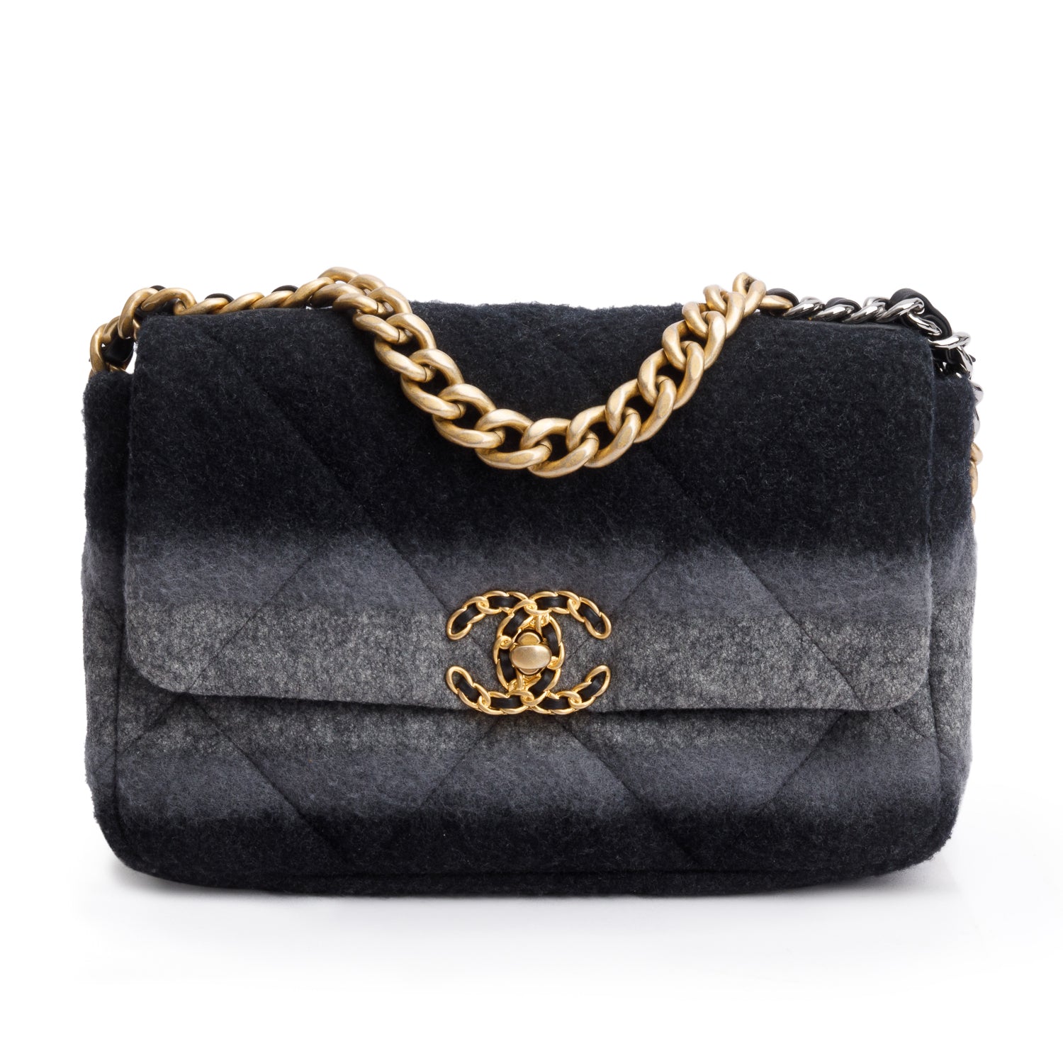 Chanel 2021 Black & Grey Wool Medium 19 Flap Bag w/ Box & Receipt