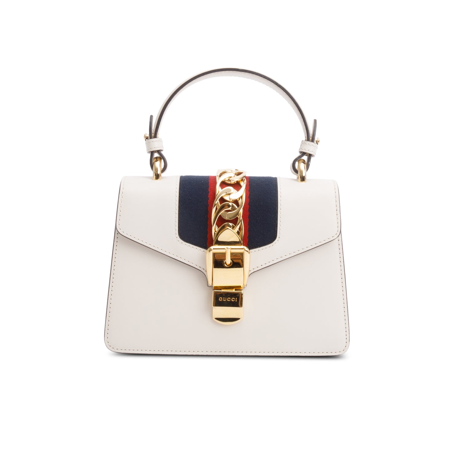 Gucci White Calfskin Leather Mini Sylvie Handle Bag w/ Straps