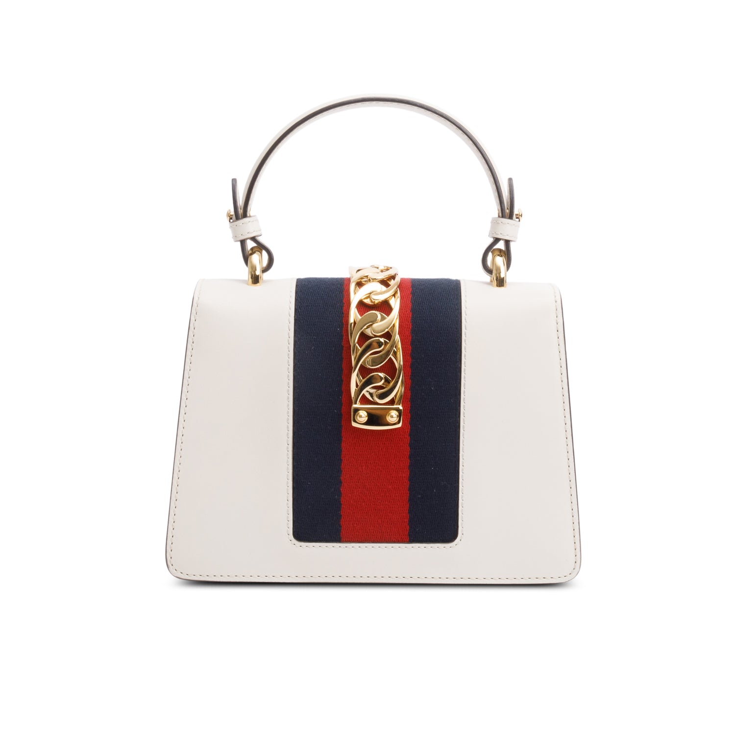 Gucci White Calfskin Leather Mini Sylvie Handle Bag w/ Straps