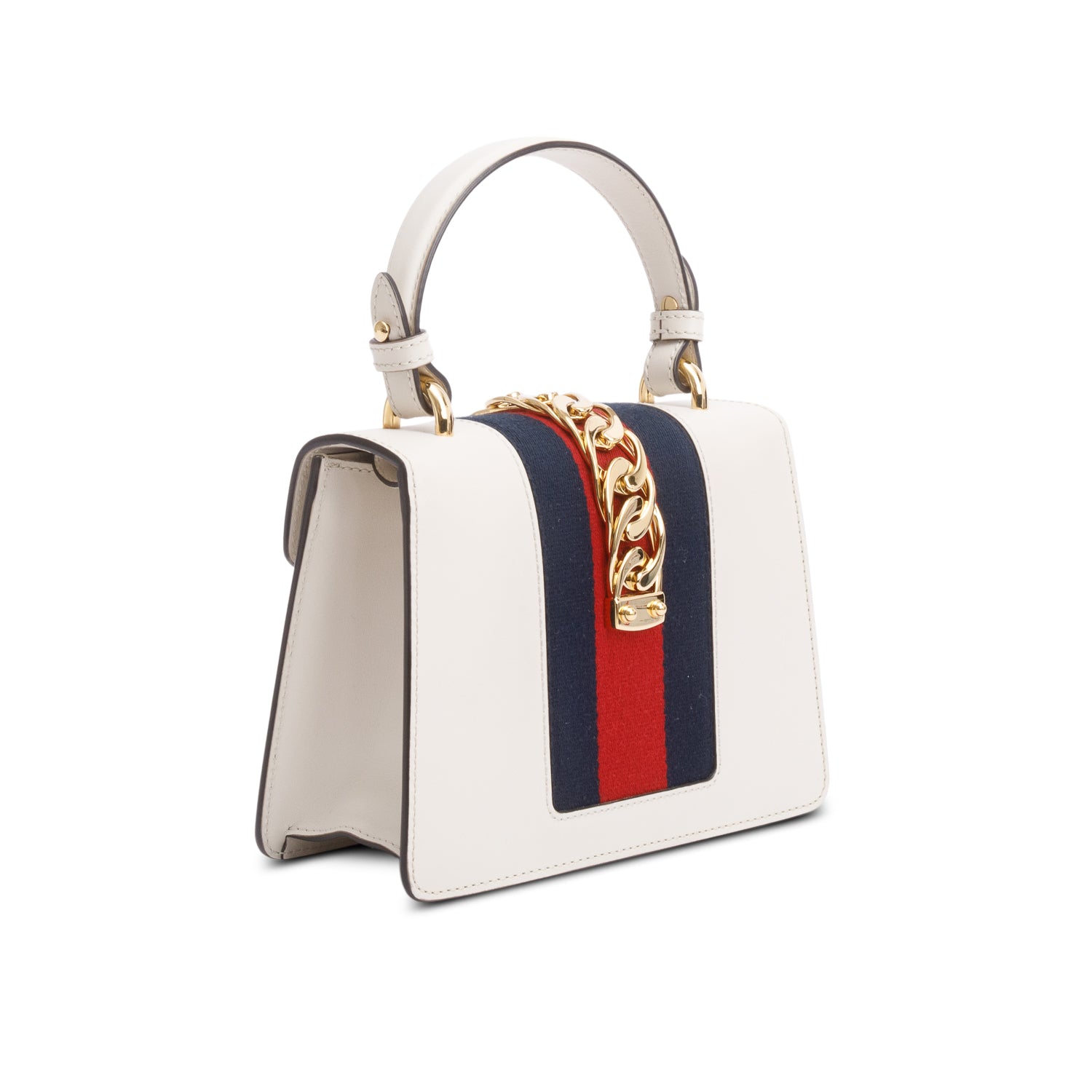 Gucci White Calfskin Leather Mini Sylvie Handle Bag w/ Straps