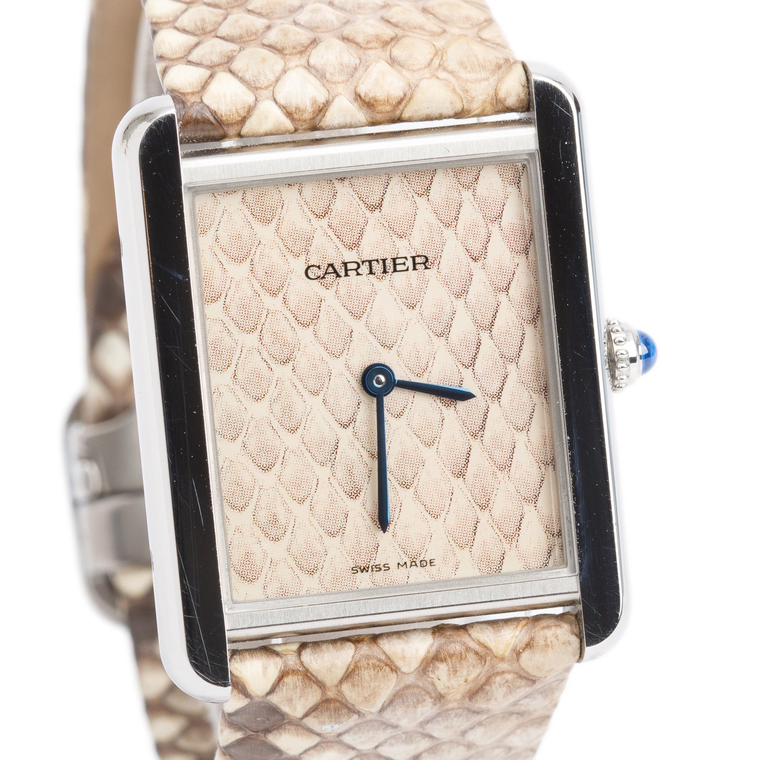 Cartier Stainless Steel Tank Solo Quartz Watch, Large Model Python Strap & Dial 3169 w/ Box