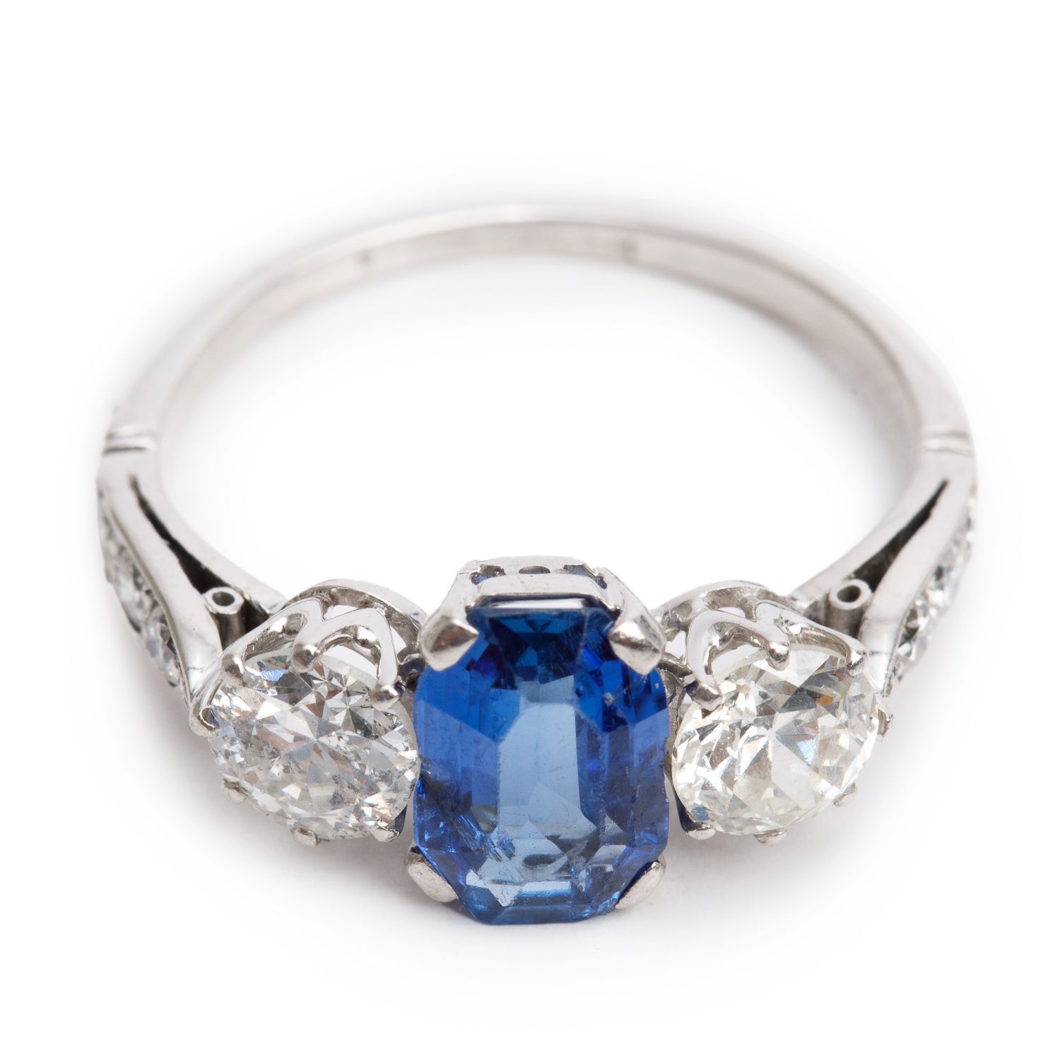 10k White Gold Blue Sapphire & Diamond Ring, Size 6