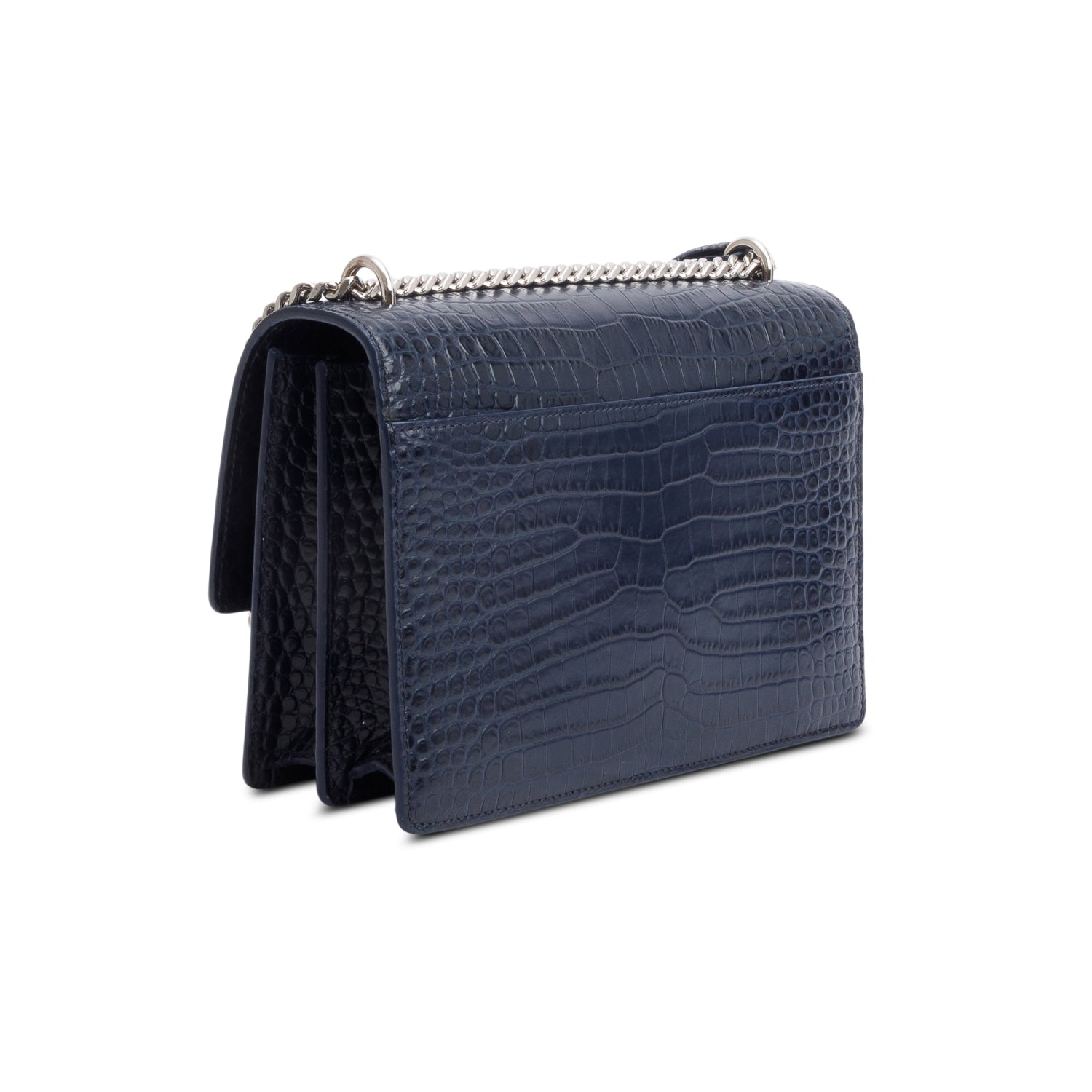 Saint Laurent Navy Croc Embossed Leather Medium Sunset Bag
