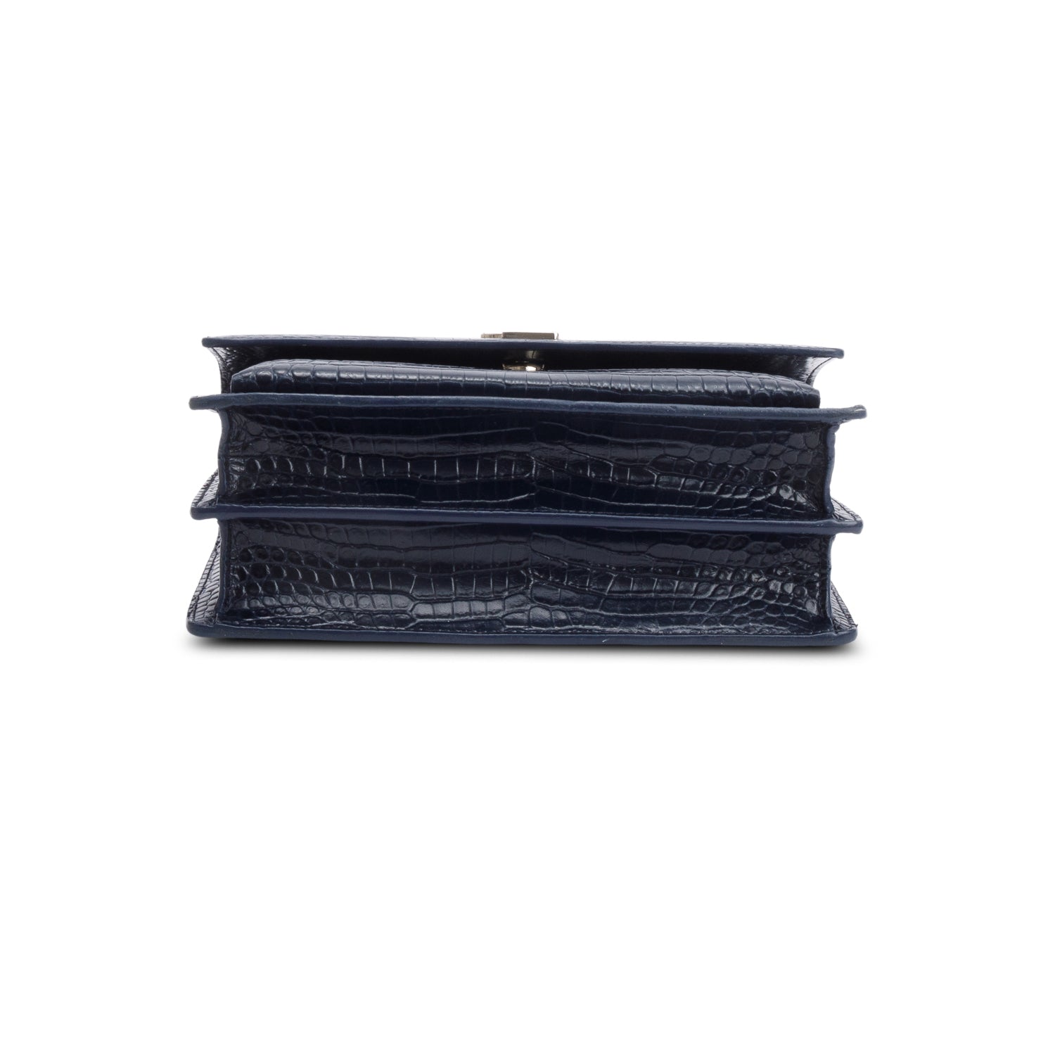 Saint Laurent Navy Croc Embossed Leather Medium Sunset Bag