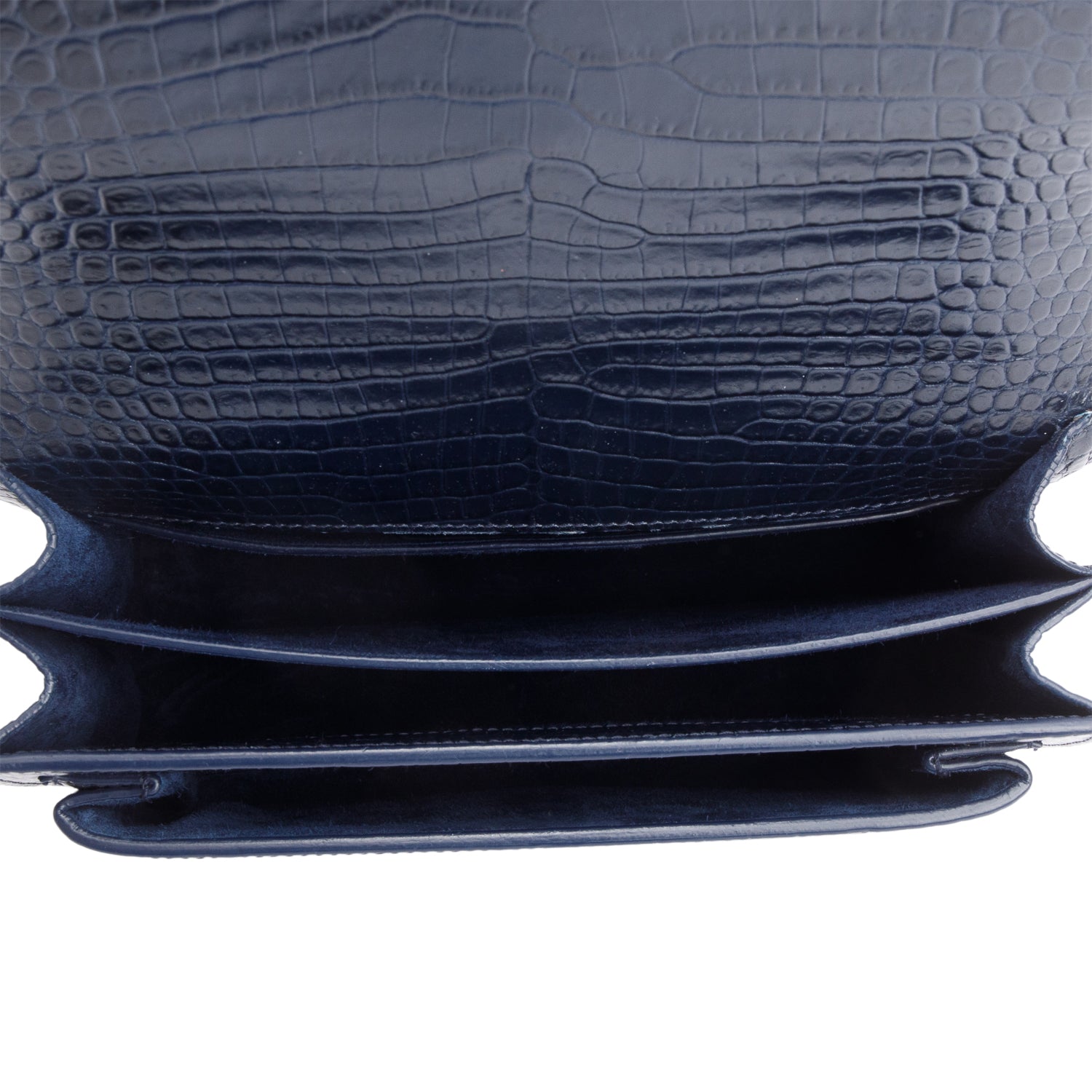 Saint Laurent Navy Croc Embossed Leather Medium Sunset Bag