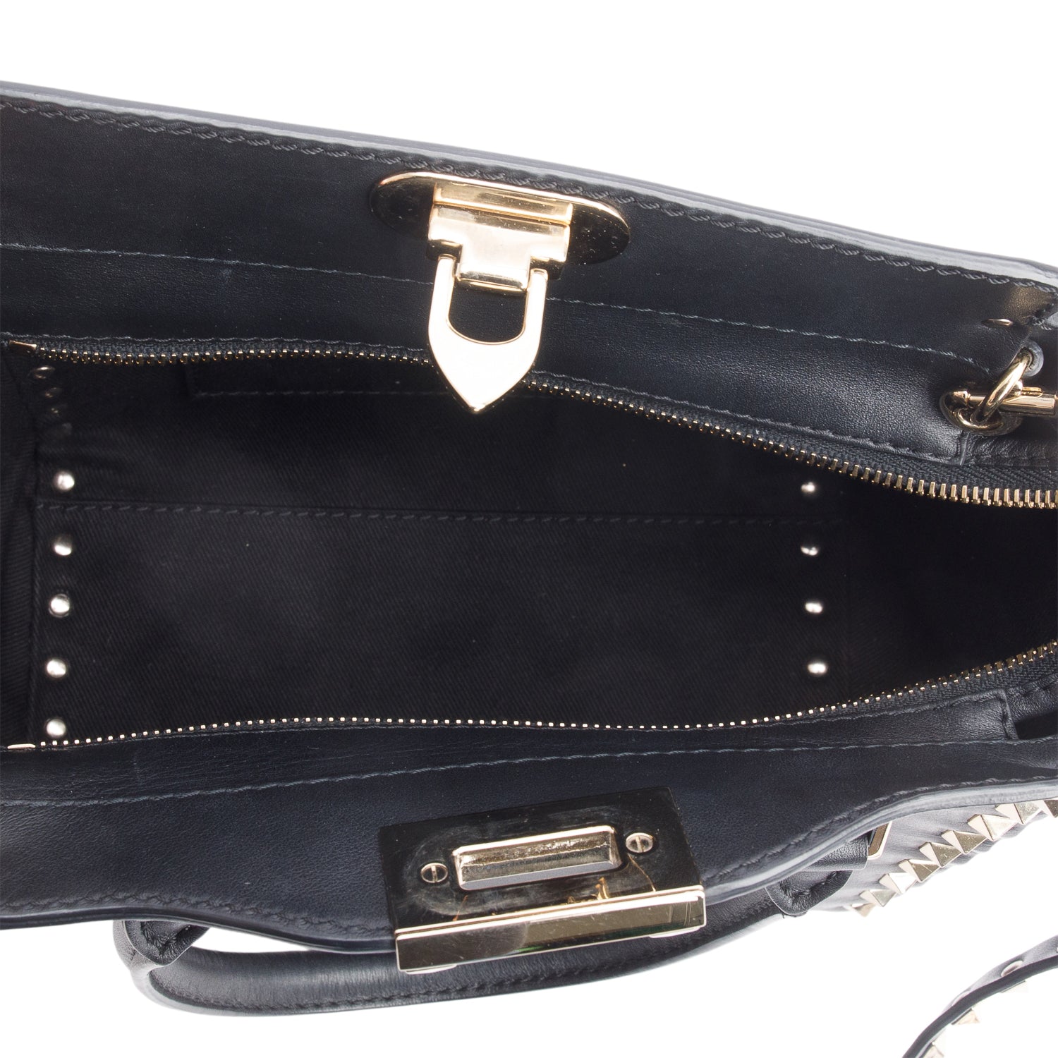 Valentino Black Smooth Leather Mini Rockstud Double Handle Tote w/ Strap