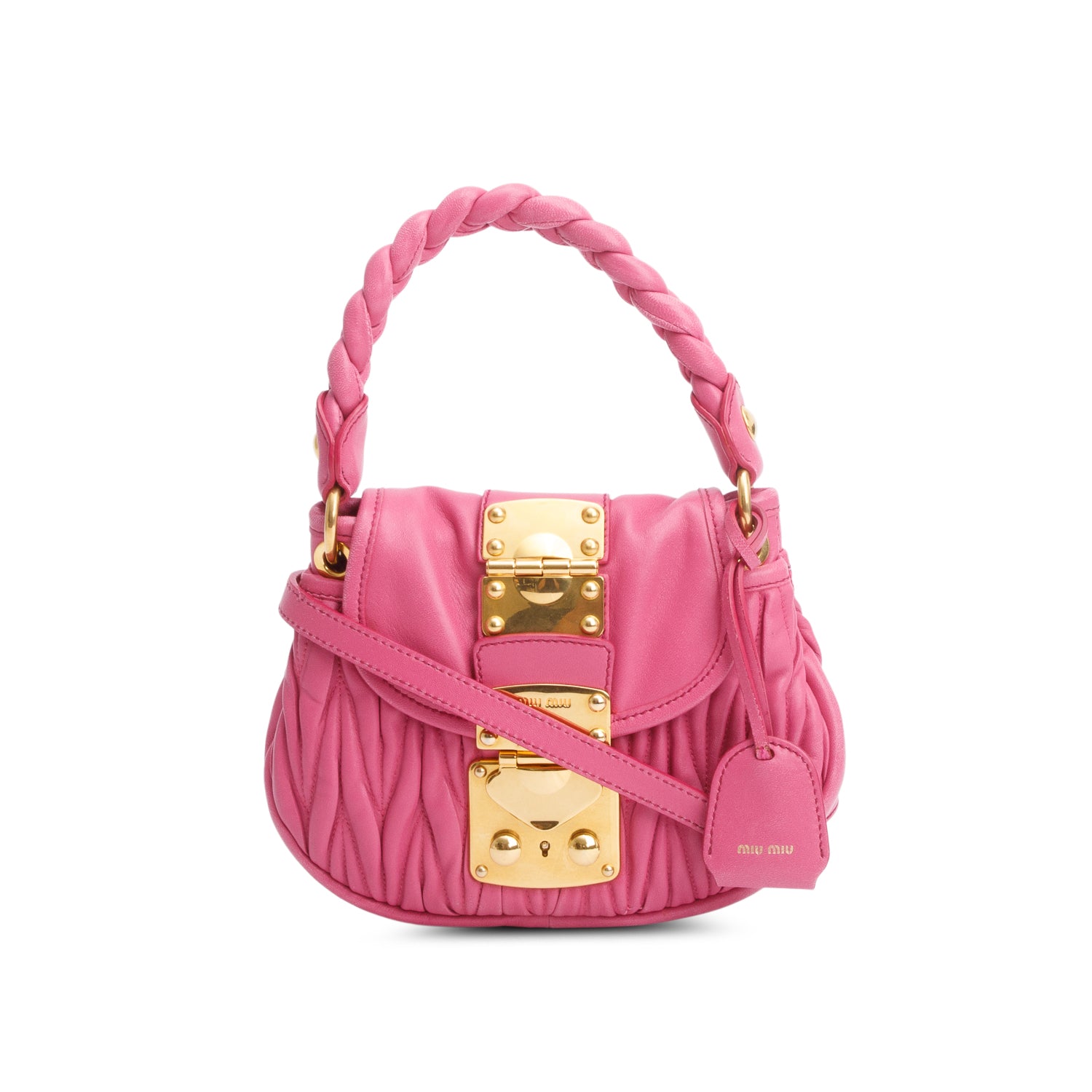 Miu Miu Pink Nappa Matelasse Leather Mini Coffer Bag w/ Strap & authenticity card