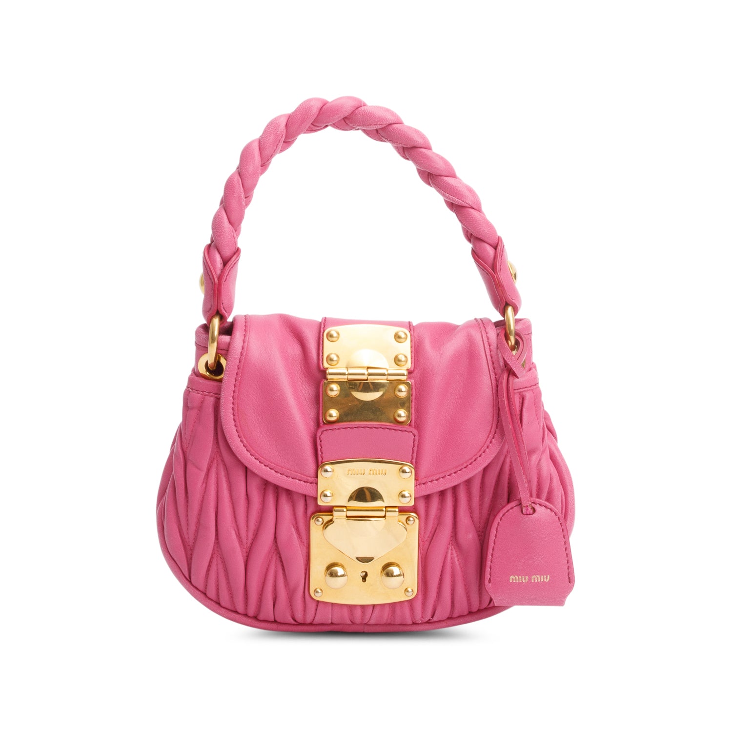 Miu Miu Pink Nappa Matelasse Leather Mini Coffer Bag w/ Strap & authenticity card
