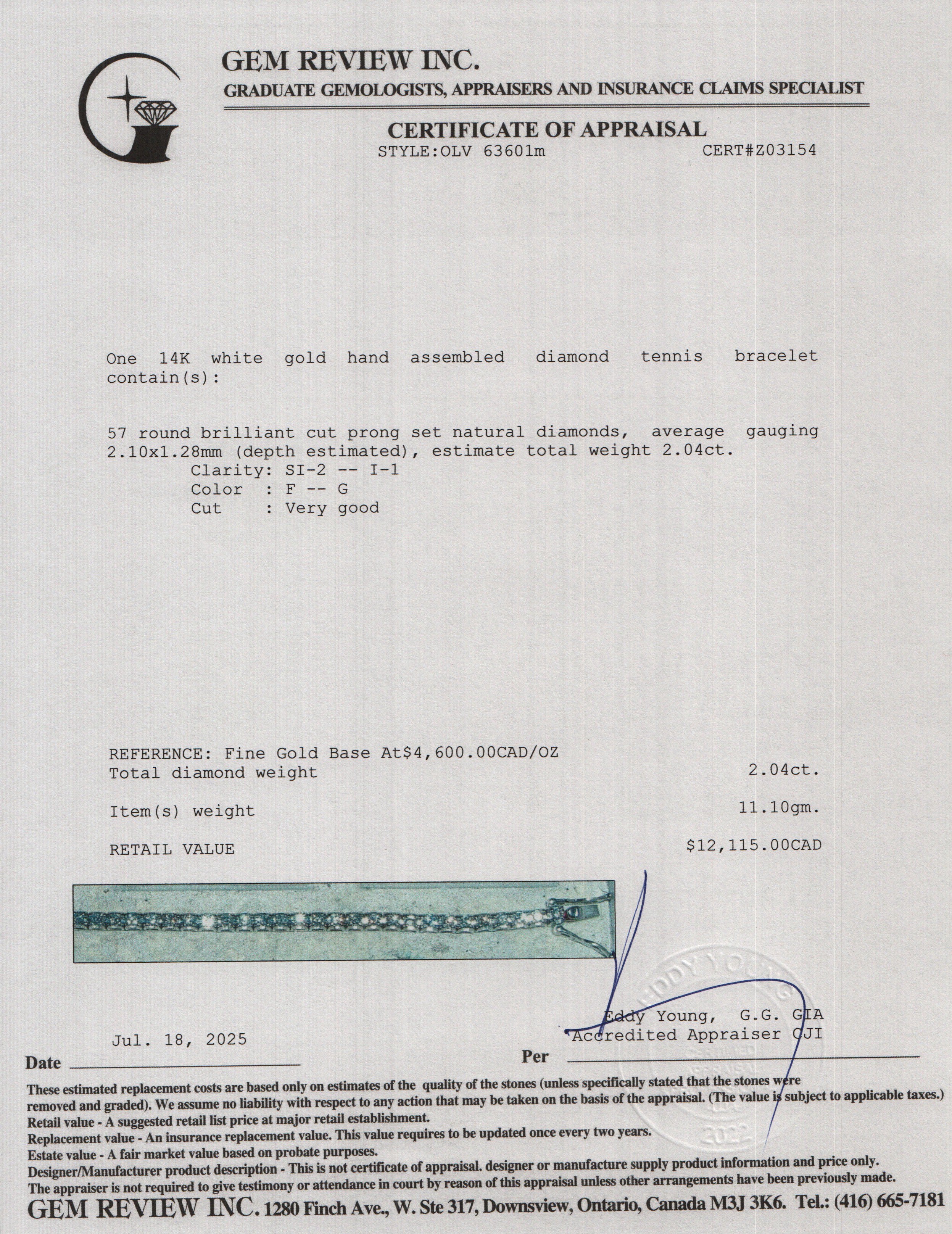 14k White Gold 2.04 tcw. Diamond Tennis Bracelet