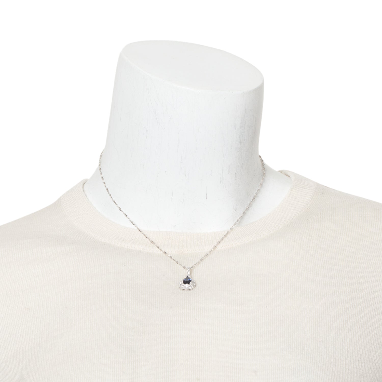 14k White Gold Blue Sapphire and Diamond Pendant Necklace