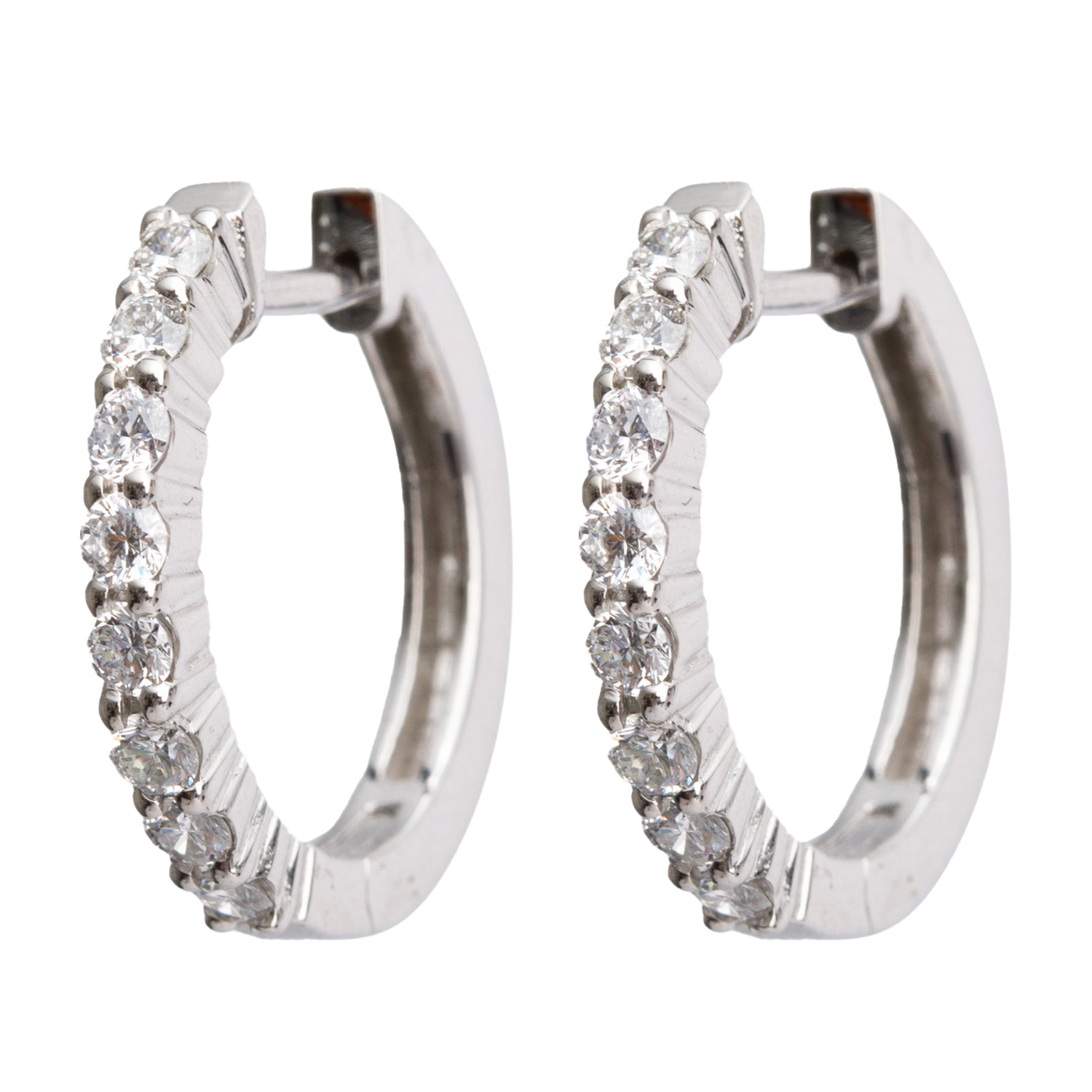 14k White Gold Diamond Huggie Earrings