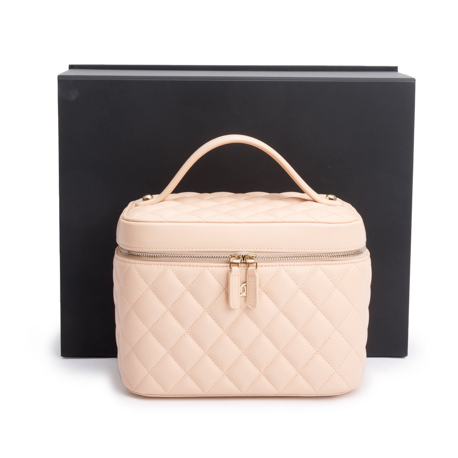 Chanel 2023 Beige Quilted Caviar Leather Large Vanity Top Handle w/ Box & Receipt