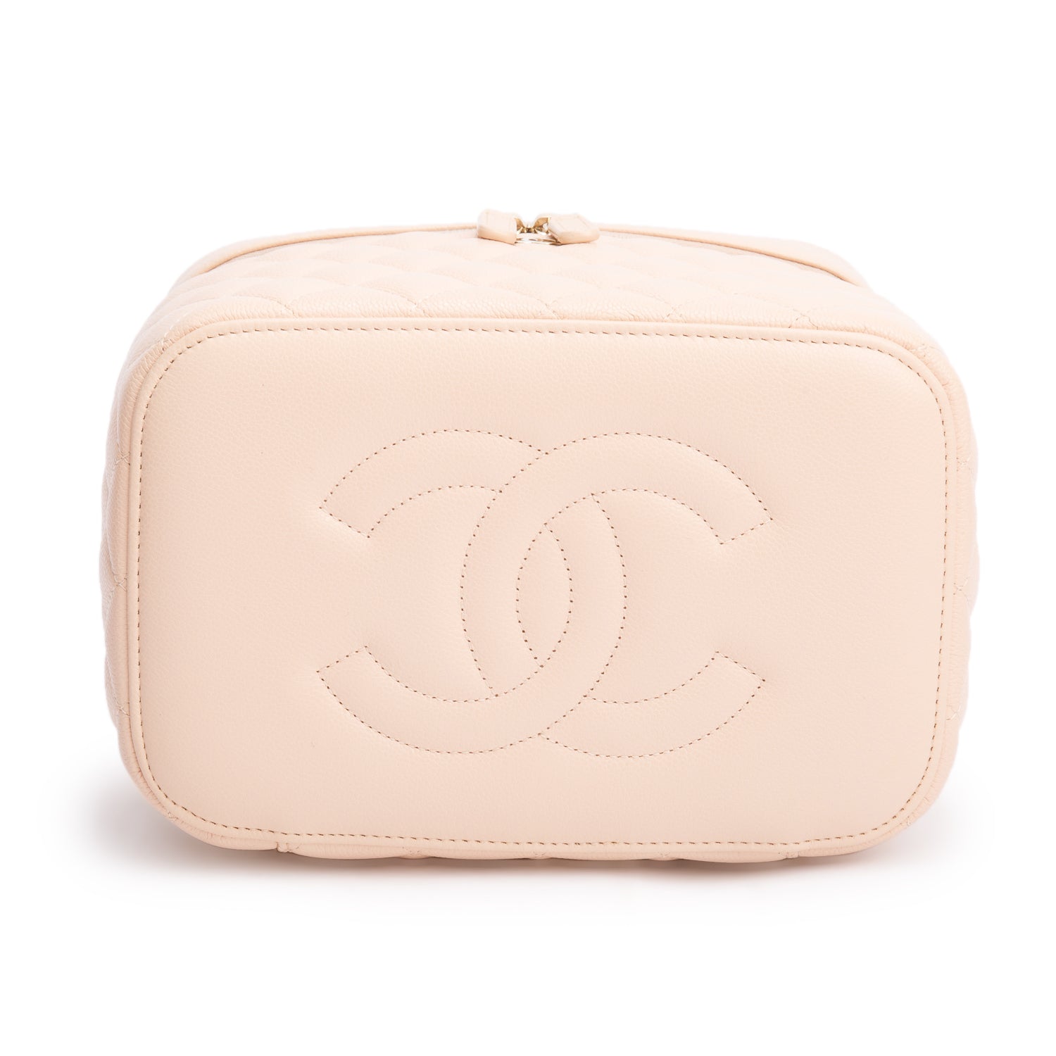 Chanel 2023 Beige Quilted Caviar Leather Large Vanity Top Handle w/ Box & Receipt