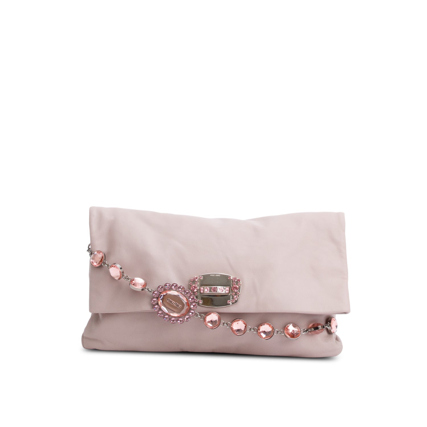 Miu Miu Purple Nappa Leather Crystal Fold Over Clutch