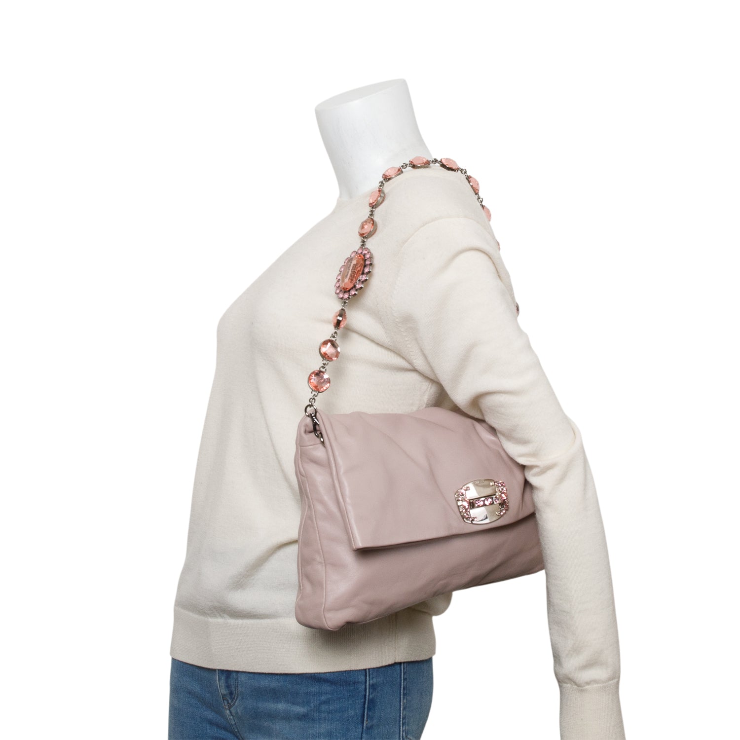 Miu Miu Purple Nappa Leather Crystal Fold Over Clutch