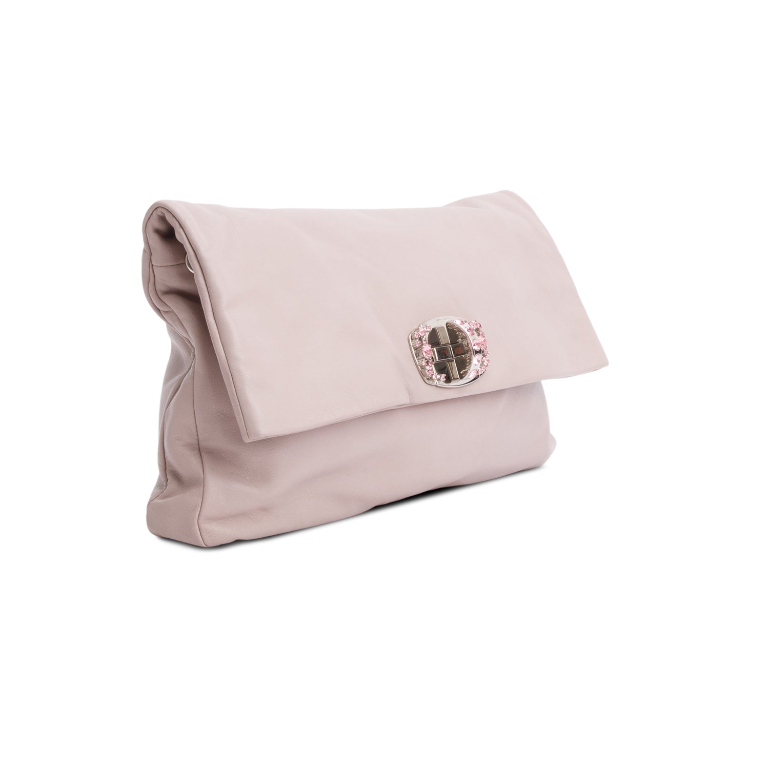 Miu Miu Purple Nappa Leather Crystal Fold Over Clutch