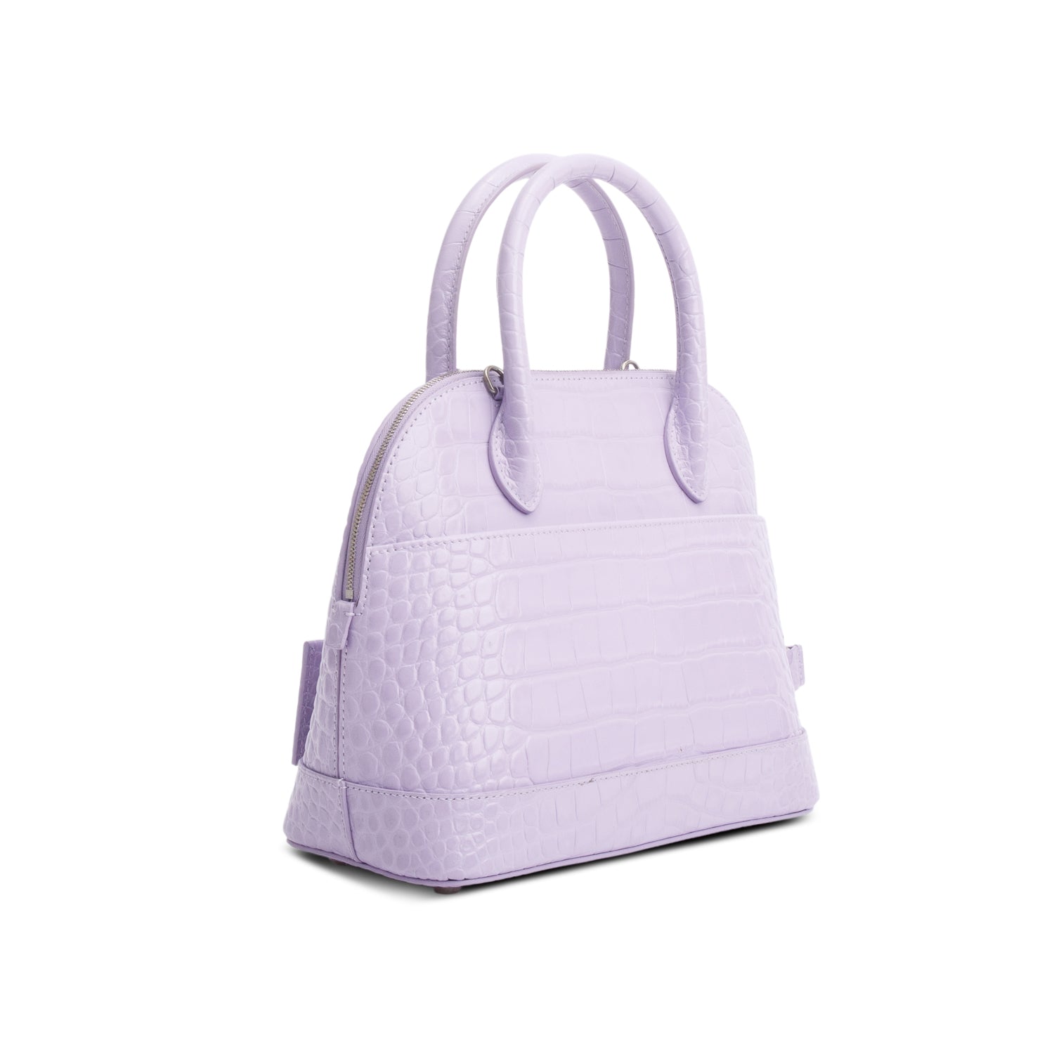 Balenciaga Lilac Shiny Calfskin Logo Croc Embossed S Ville Top Handle Bag w/ Strap