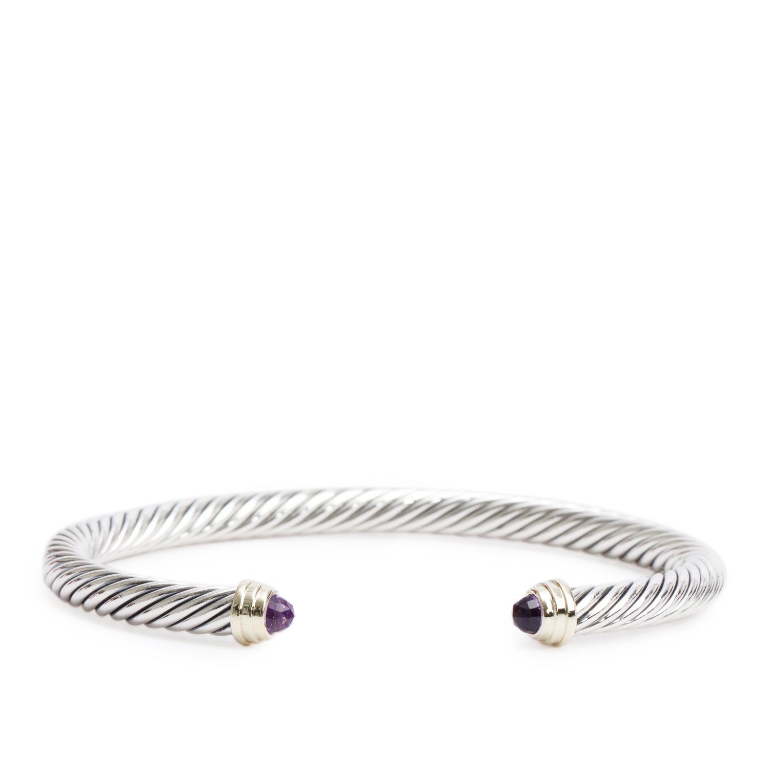 David Yurman Sterling Silver & 14k Yellow Gold Amethyst 5 MM Classic Cable Bracelet