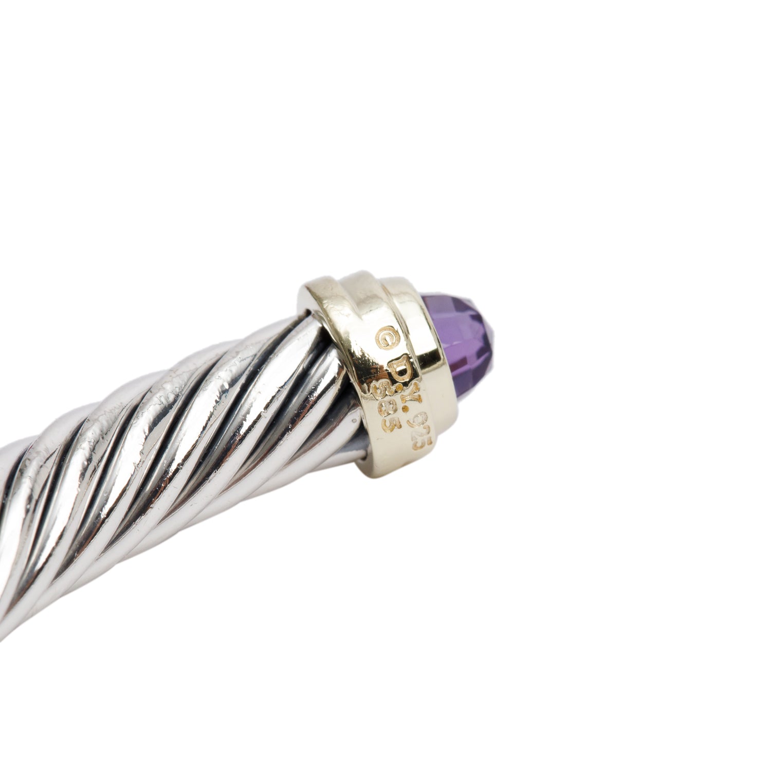 David Yurman Sterling Silver & 14k Yellow Gold Amethyst 5 MM Classic Cable Bracelet