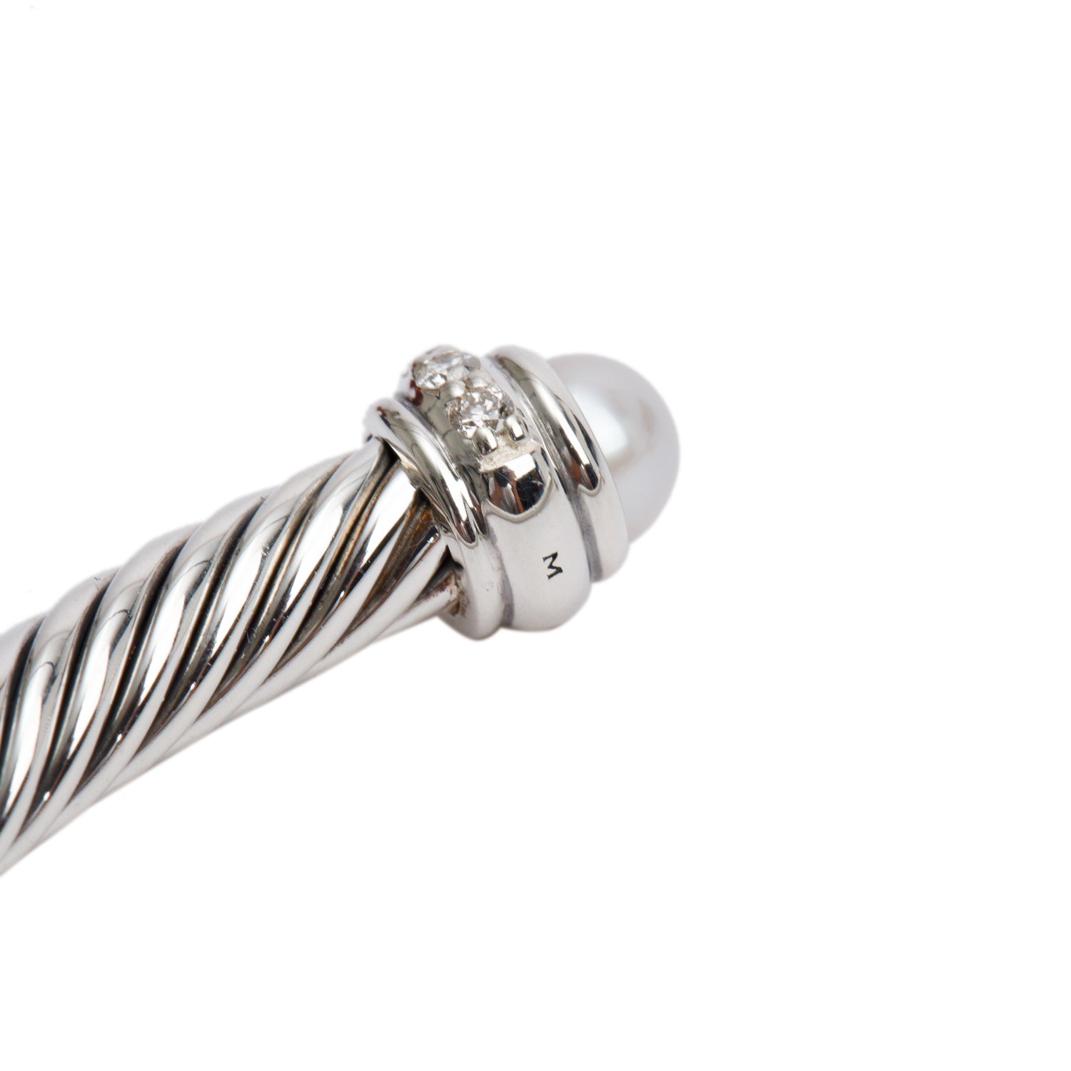 David Yurman Sterling Silver Pearl & Diamond 4 MM Classic Cable Bracelet