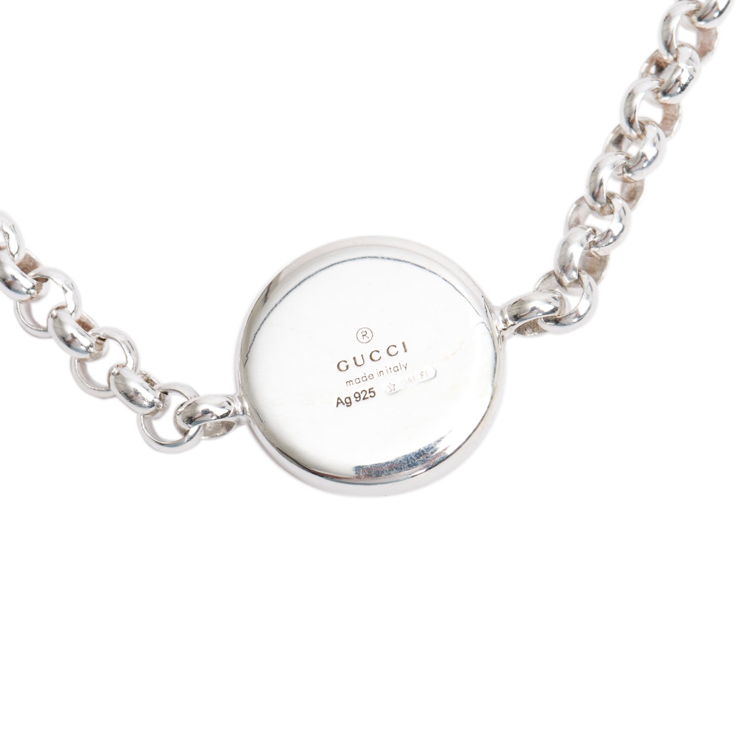 Gucci Sterling Silver Trademark Round Charm Bracelet
