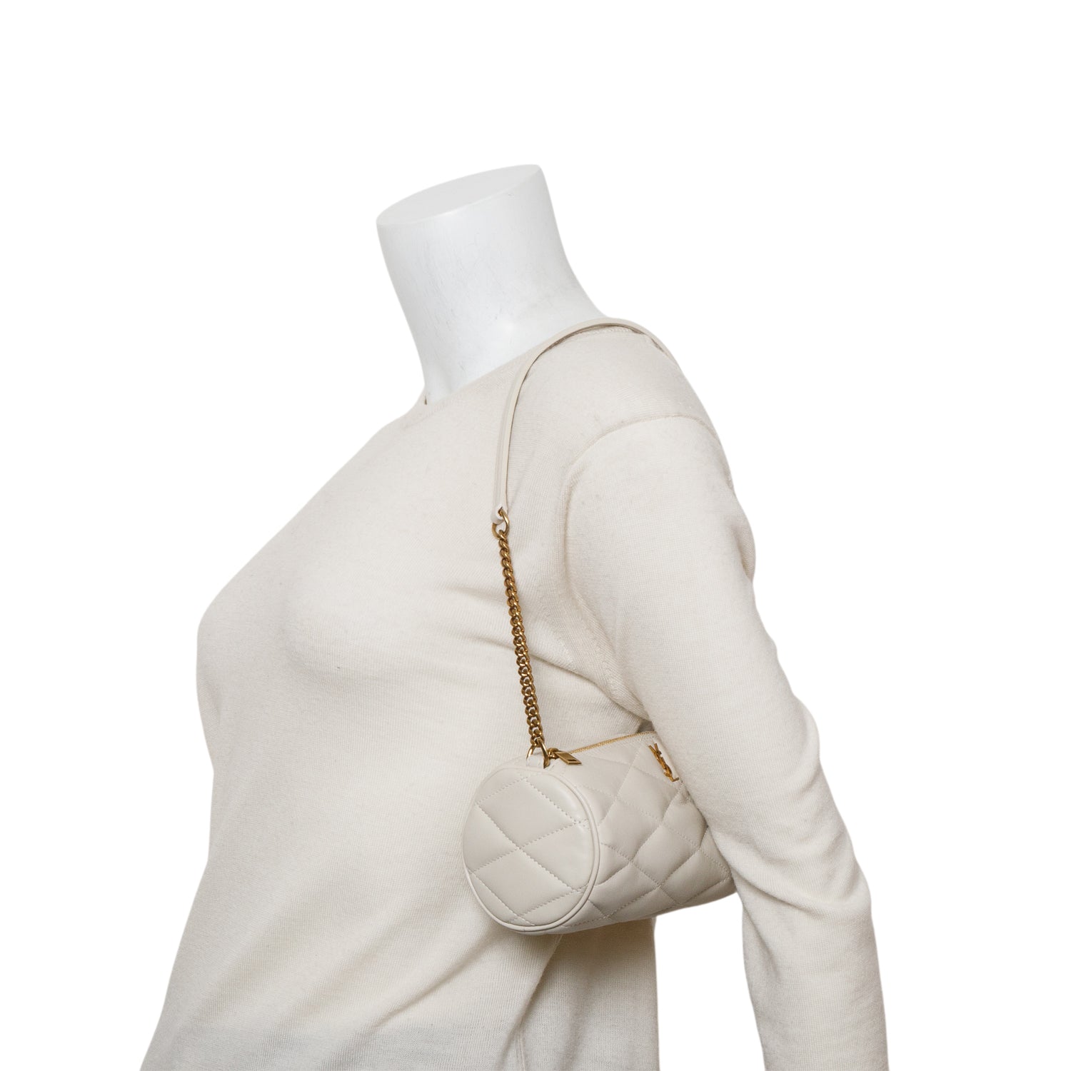 Saint Laurent 2022 Ivory Quilted Lambskin Leather Mini Sade Tube Bag