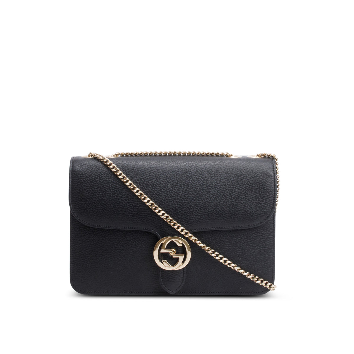 Gucci Black Calfskin Leather Medium Dollar Interlocking GG