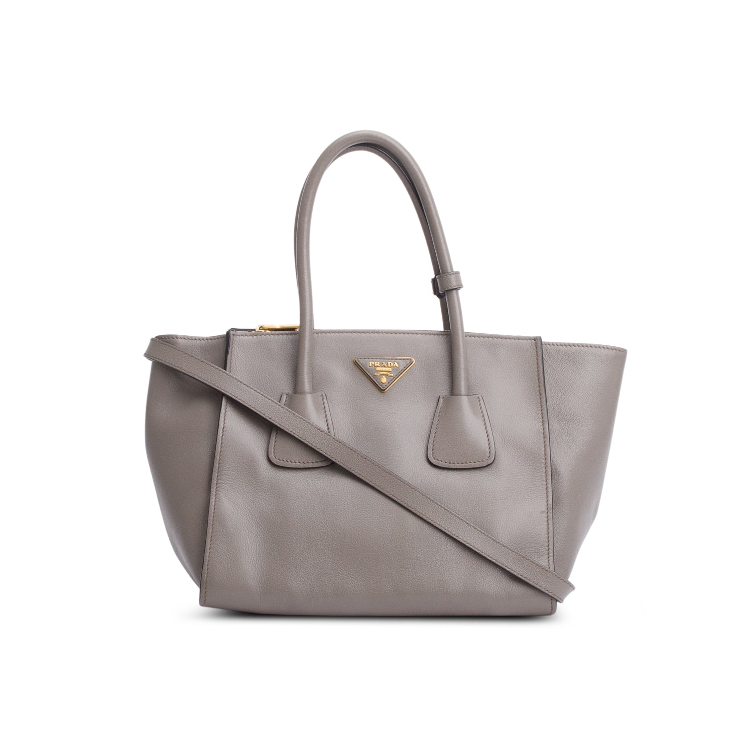 Prada Grey City Calf Small Twin Pocket Tote w/ Strap