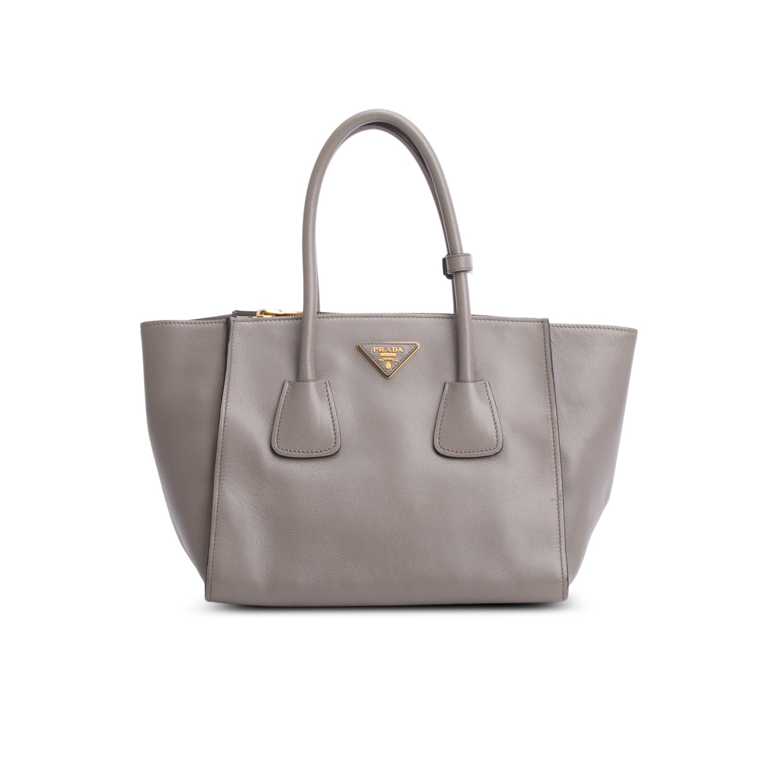 Prada Grey City Calf Small Twin Pocket Tote w/ Strap