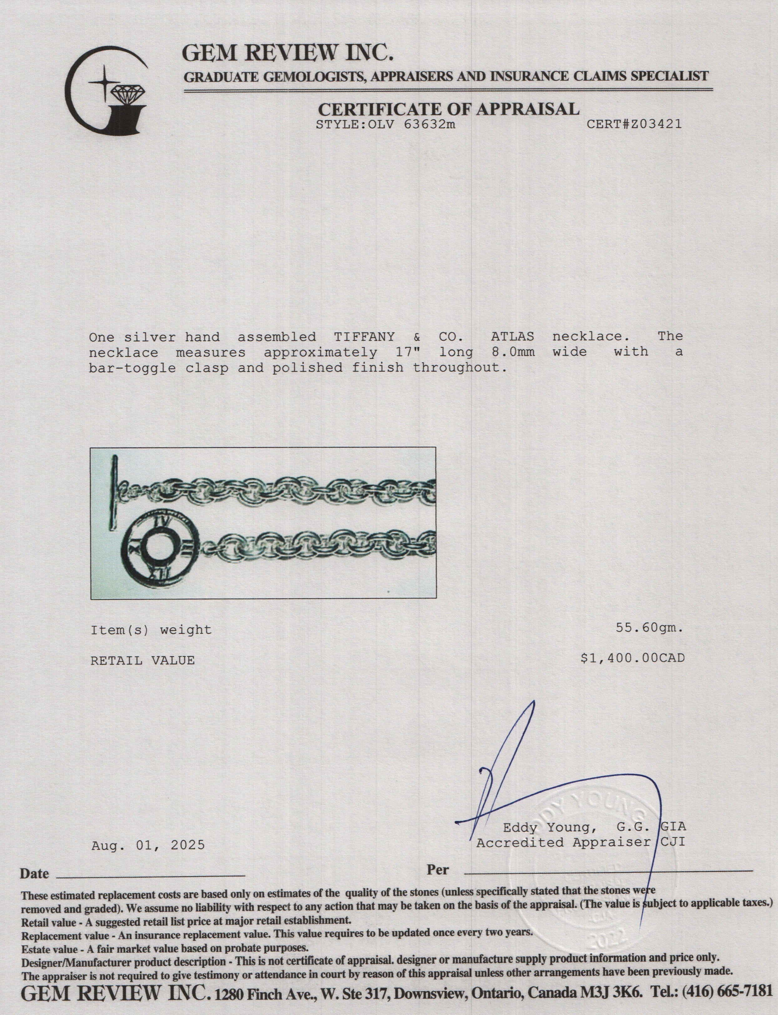 Tiffany & Co. Sterling Silver Atlas Toggle Necklace