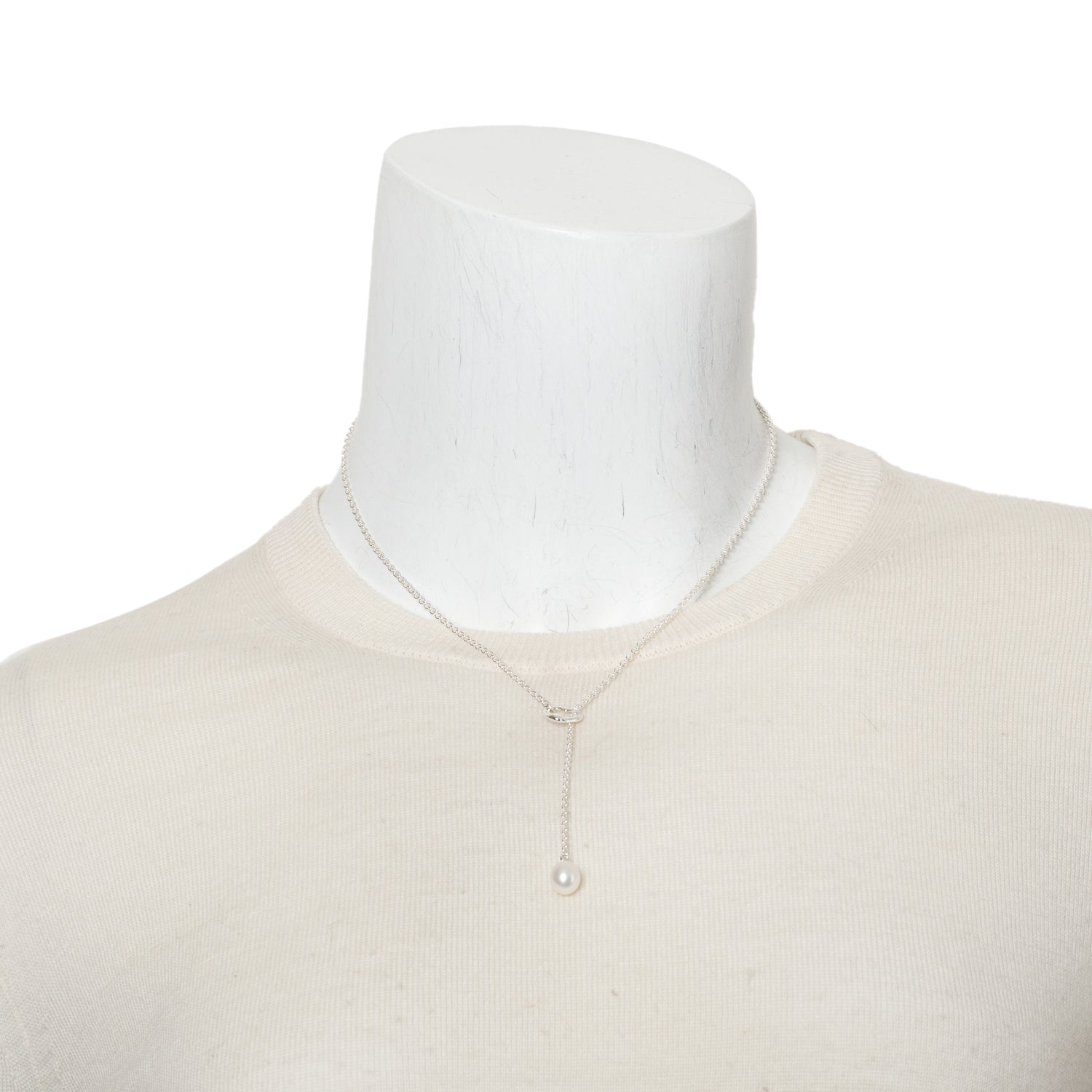 Tiffany & Co. Elsa Peretti Sterling Silver Open Heart Pearl Lariat Necklace