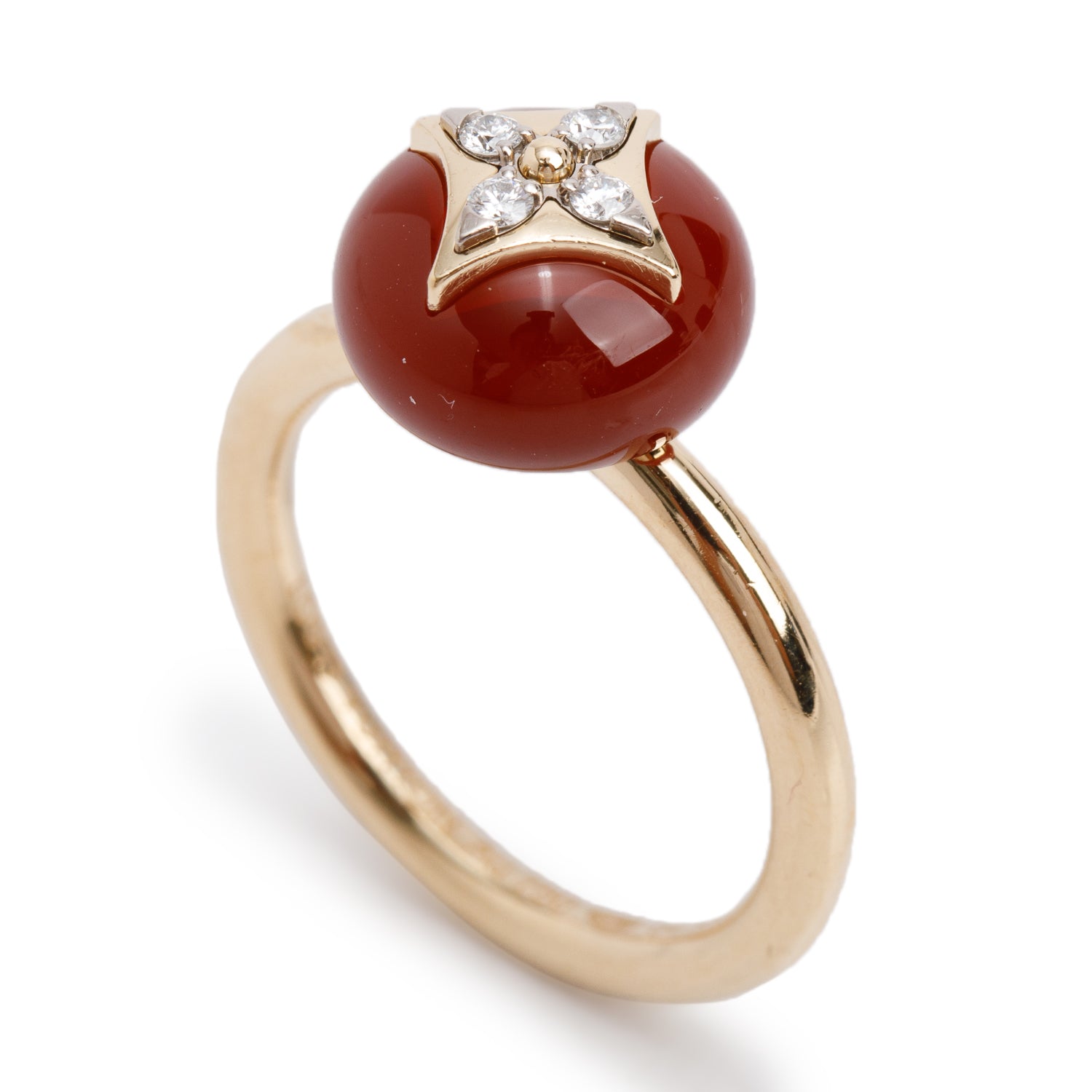 Louis Vuitton 18k Yellow Gold Diamond & Carnelian Color Blossom Ring, Size 54 6.75 w/ Box